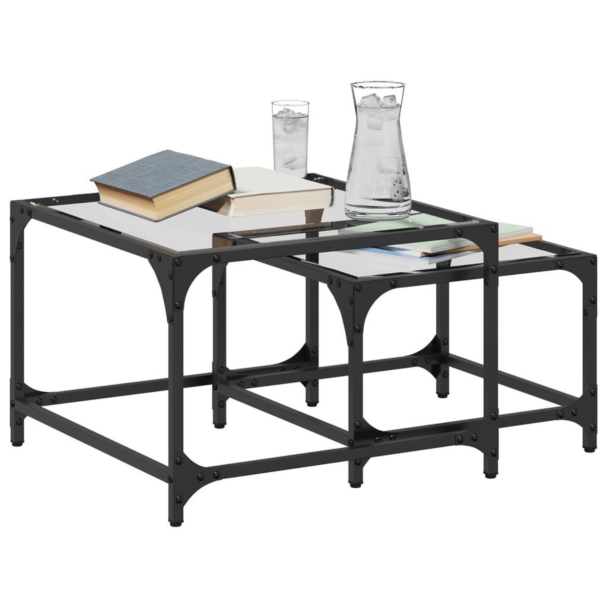 Voir la diapositive 3 : VIDAXL Tables basses gigognes 2 pcs dessus en verre transparent acier