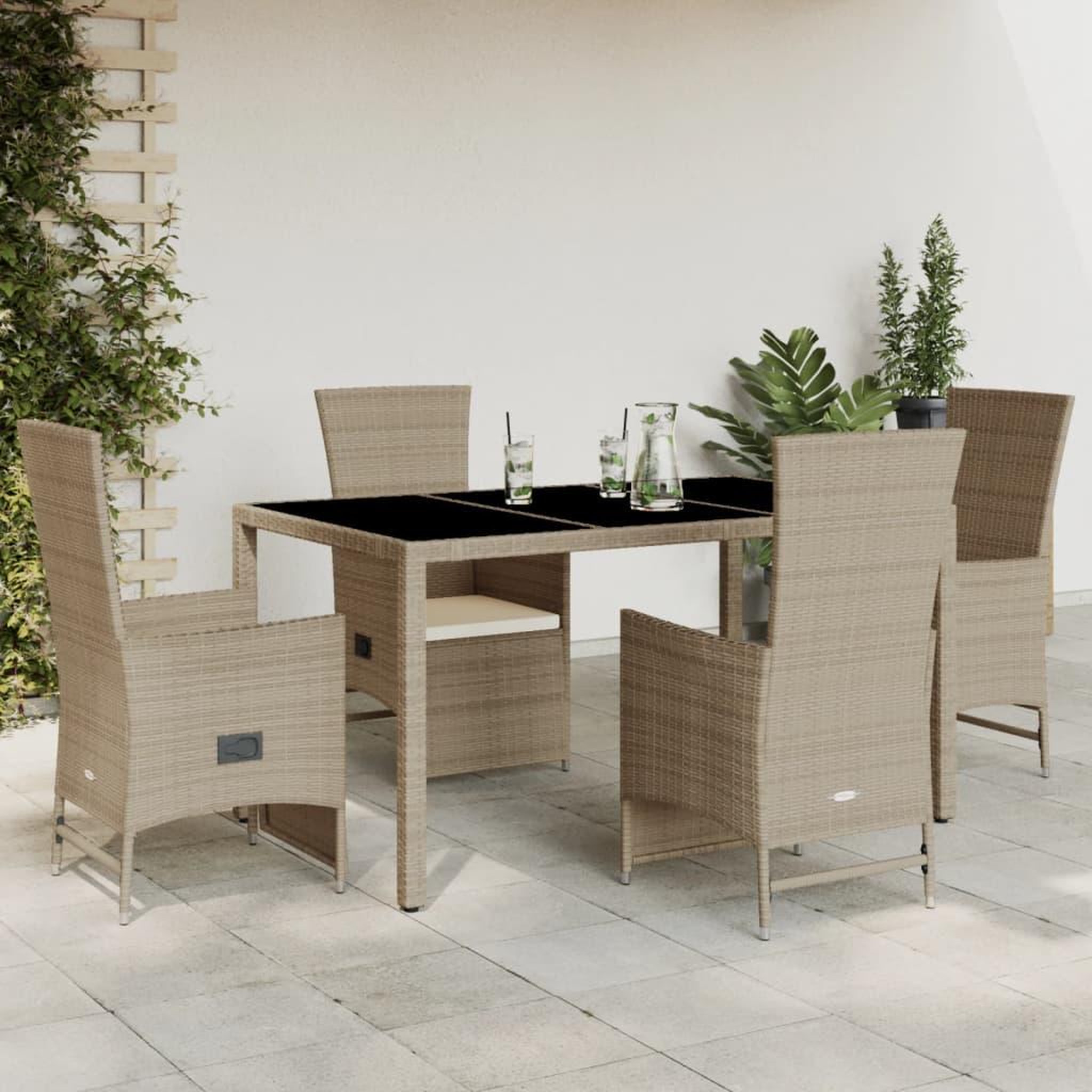 VIDAXL Ensemble a manger de jardin avec coussins 5pcs Beige poly rotin