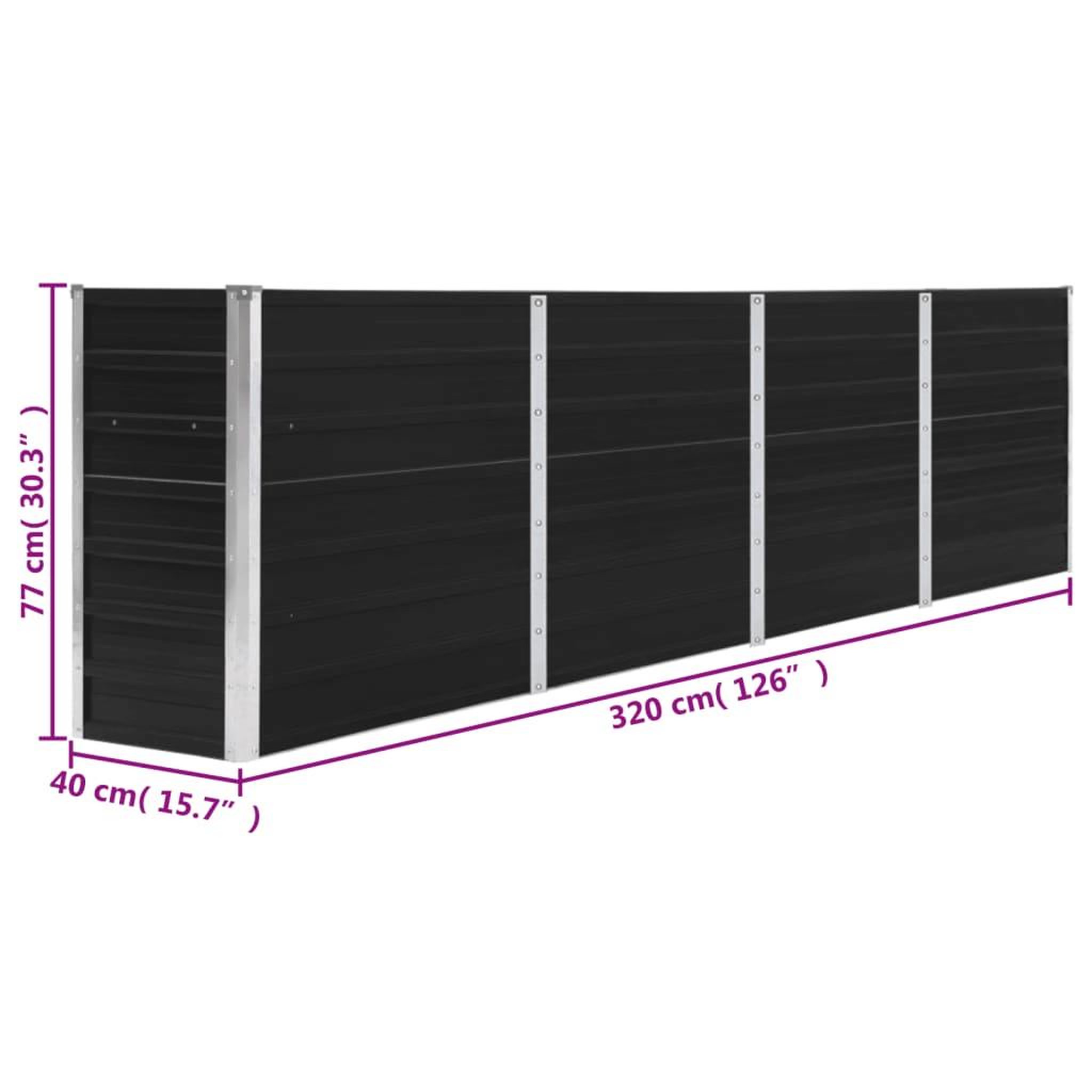 Voir la diapositive 6 : VIDAXL Jardiniere 320x40x77 cm Acier galvanise Anthracite