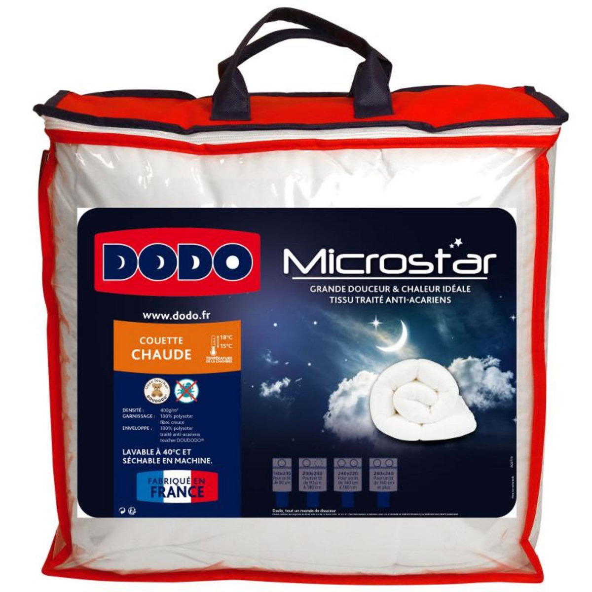 DODO Pack Couette Dodo Microstar 220 x 240 cm pour lit 2 places + 2 Oreillers Microstar 60 x 60 cm