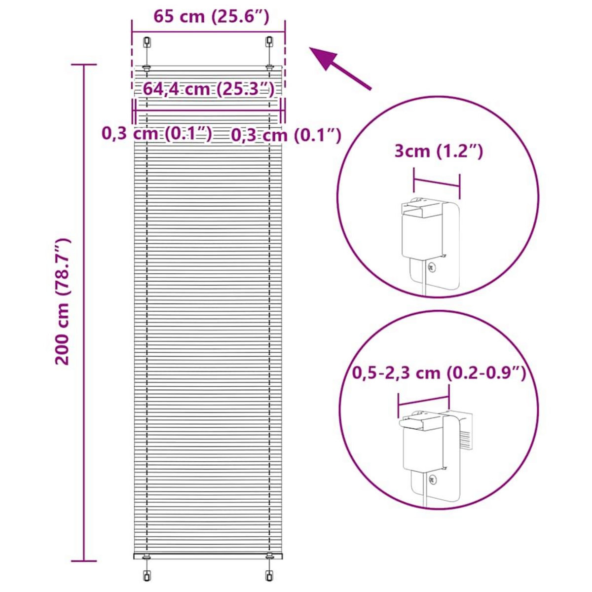 VIDAXL Store plisse rouge bordeaux 65x200 cm largeur du tissu 64,4 cm