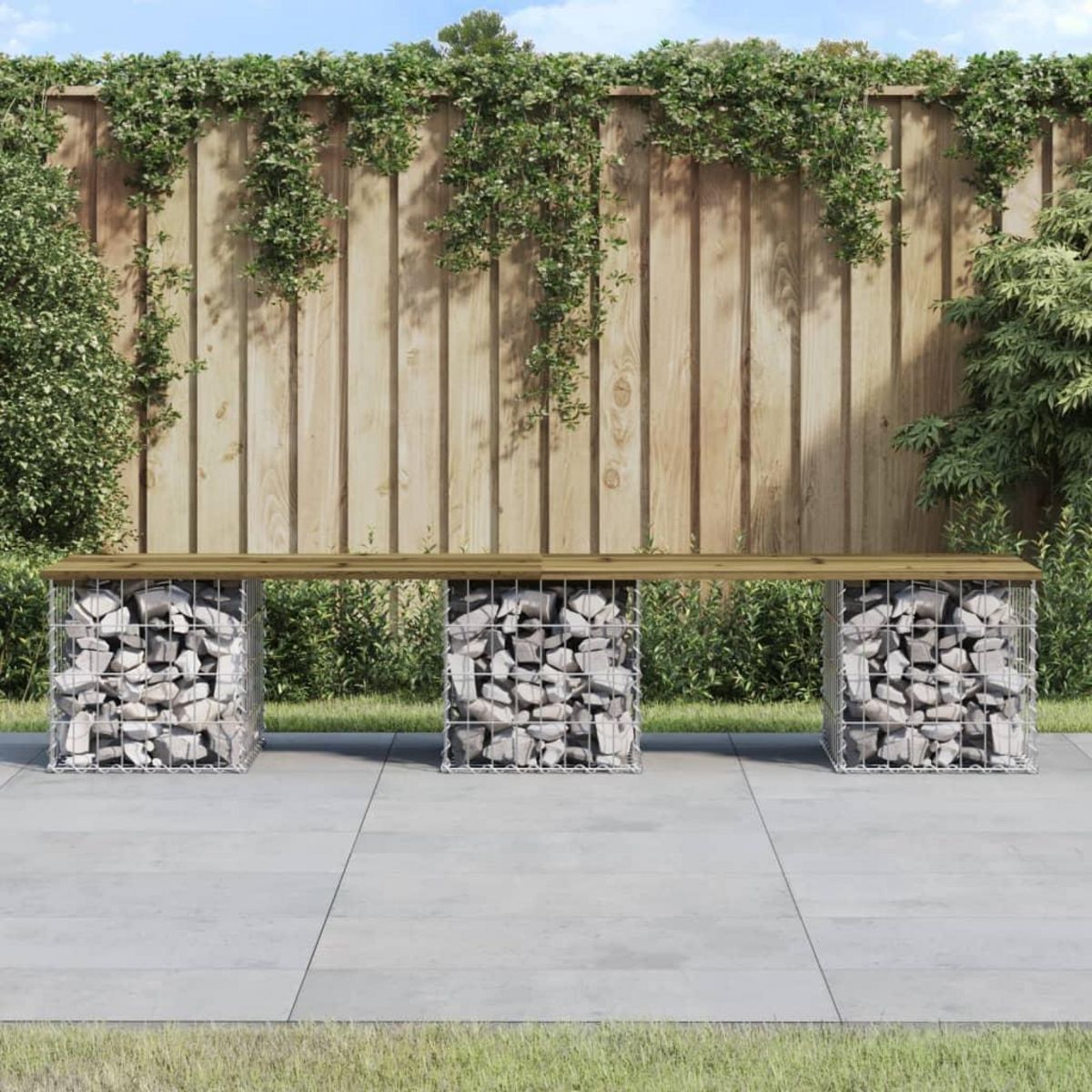 VIDAXL Banc de jardin design gabion 203x44x42 cm bois de pin impregne