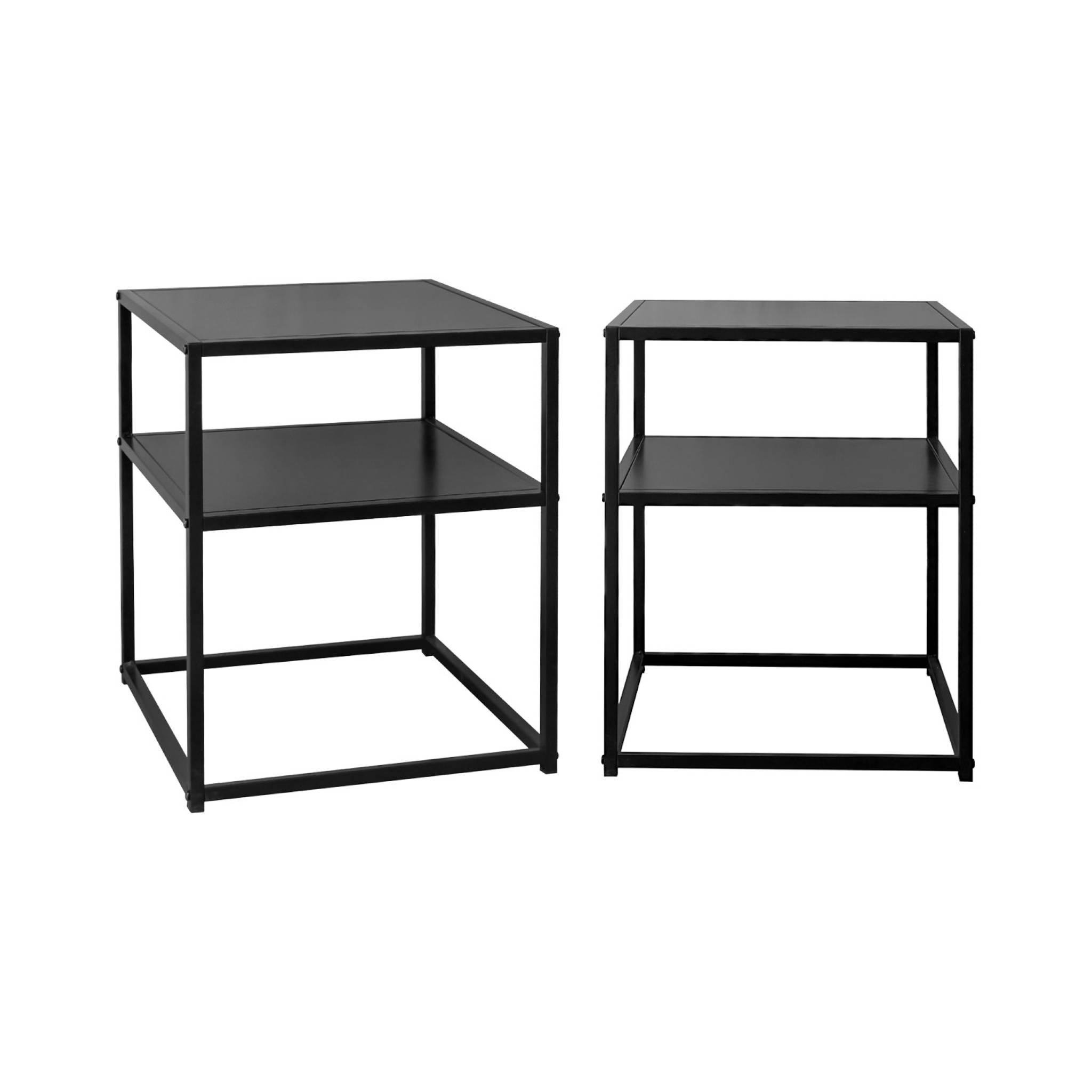 Voir la diapositive 1 : SWEEEK Lot de 2 Tables de chevet en métal noir. 1 étagère. INDUSTRIELLE L 43 x l 40 x H 52cm
