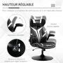 Voir la diapositive 4 : VINSETTO Fauteuil gaming base ronde métal pivotante 360° hauteur réglable tétière accoudoirs relevables PVC blanc noir
