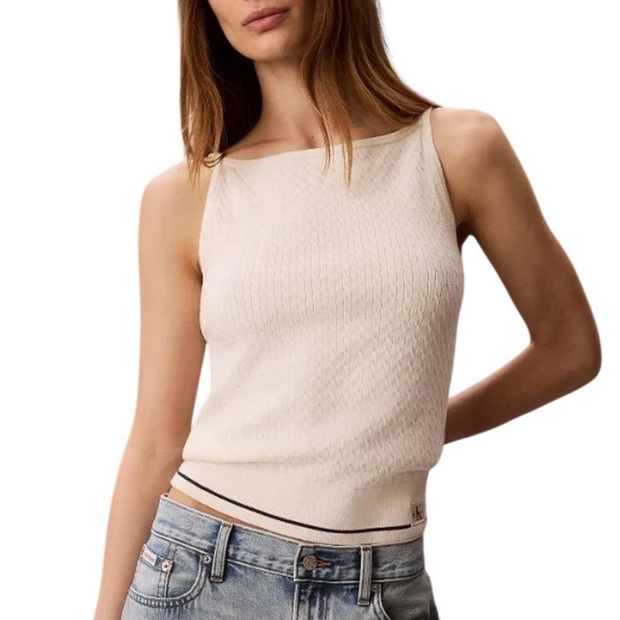 CALVIN KLEIN JEANS Débardeur beige femme calvin klein jeans slim woven. Coloris disponibles : Beige