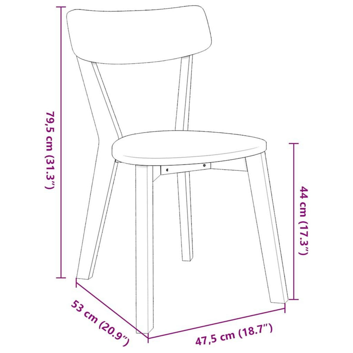 VIDAXL Chaises a manger 2 pcs bois massif caoutchouc
