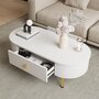 Voir la diapositive 3 : MERAX Table Basse Ovale Avec 2 Tiroirs Blanc