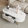 Voir la diapositive 3 : MERAX Table Basse Ovale Avec 2 Tiroirs Blanc