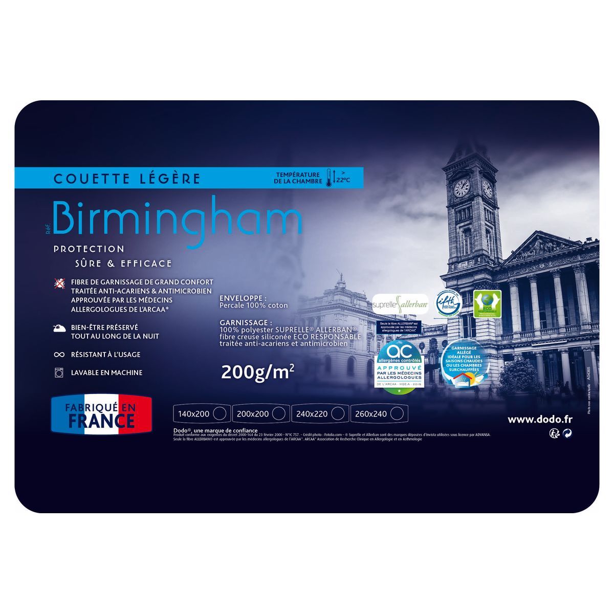DODO Couette Birmingham légère Anti-acariens 200g/m2