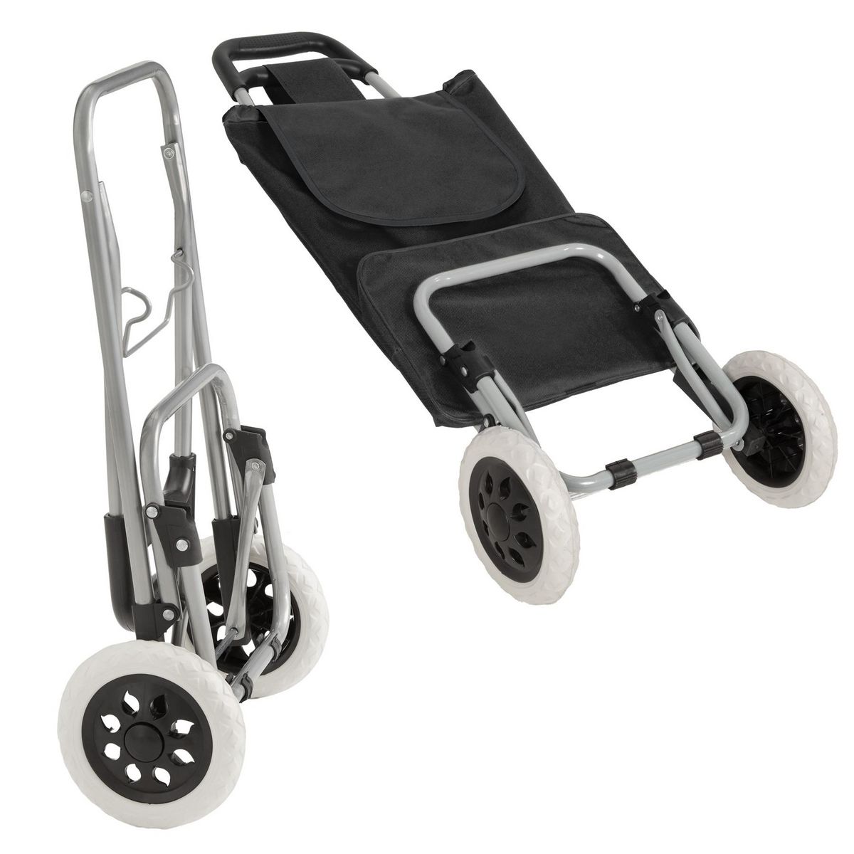 tectake Chariot de courses à roulettes pliable noir