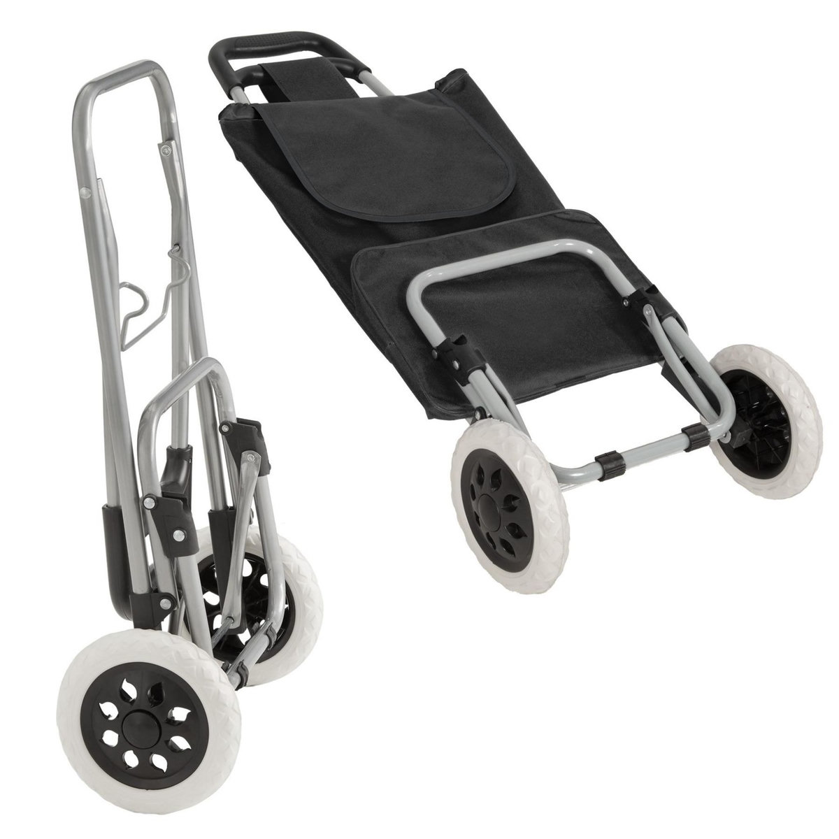 tectake Chariot de courses à roulettes pliable noir
