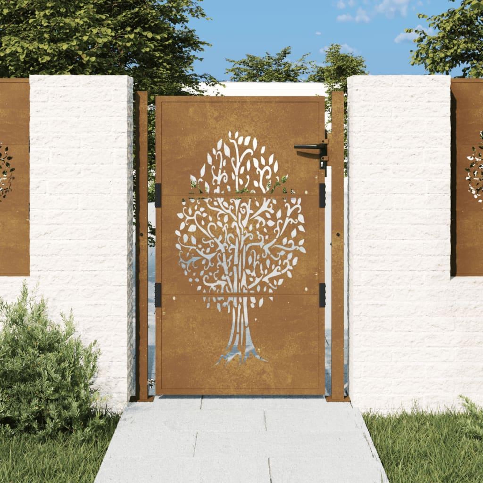 VIDAXL Portail de jardin 105x130 cm acier corten conception de l'arbre