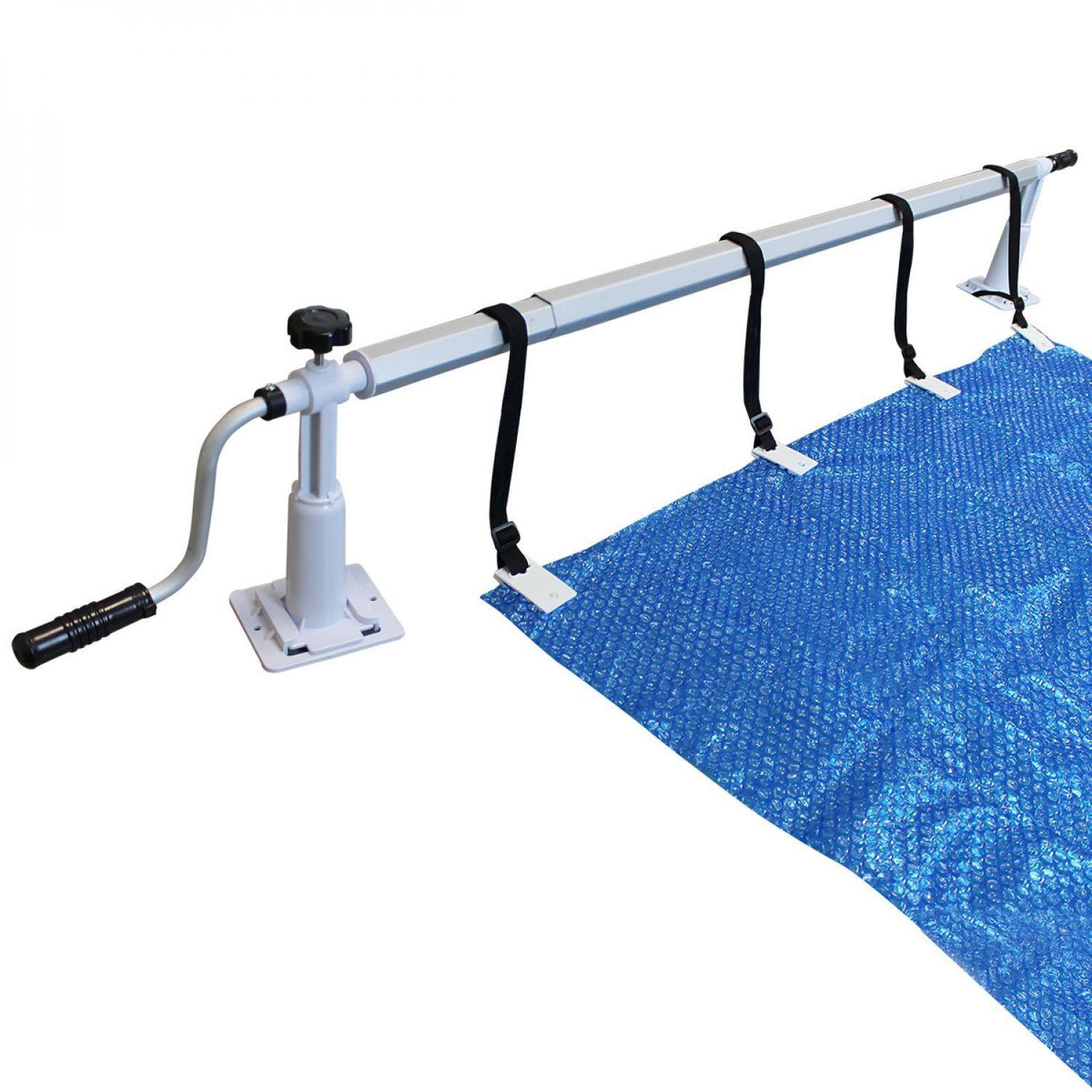 Voir la diapositive 2 : LINXOR Enrouleur de bâche à bulles pour piscine hors sol extensible de 1.37m à 6.15m avec pinces