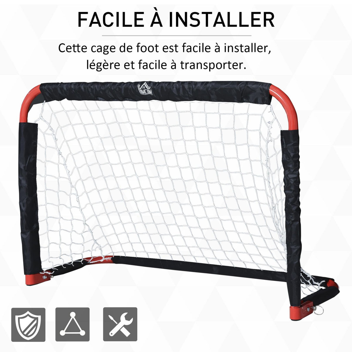 HOMCOM Set de 2 mini cages de football pliables avec filet - dim. 90L x 36l x 60H cm - métal époxy rouge oxford noir