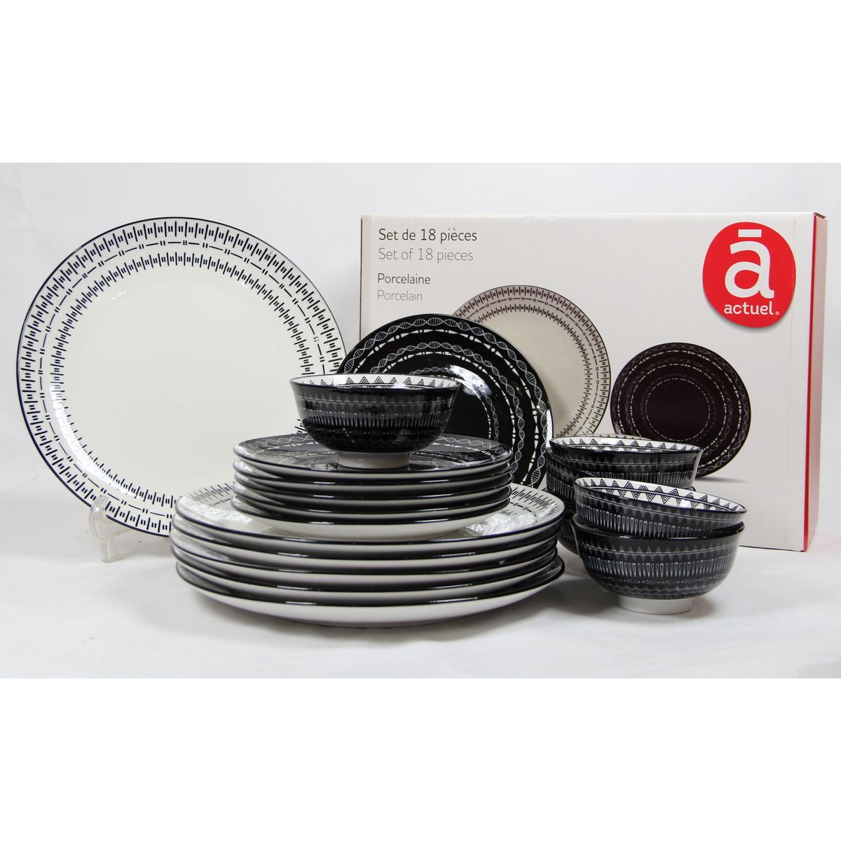 ACTUEL Service d'assiettes de 18 pièces HANOI NOIR