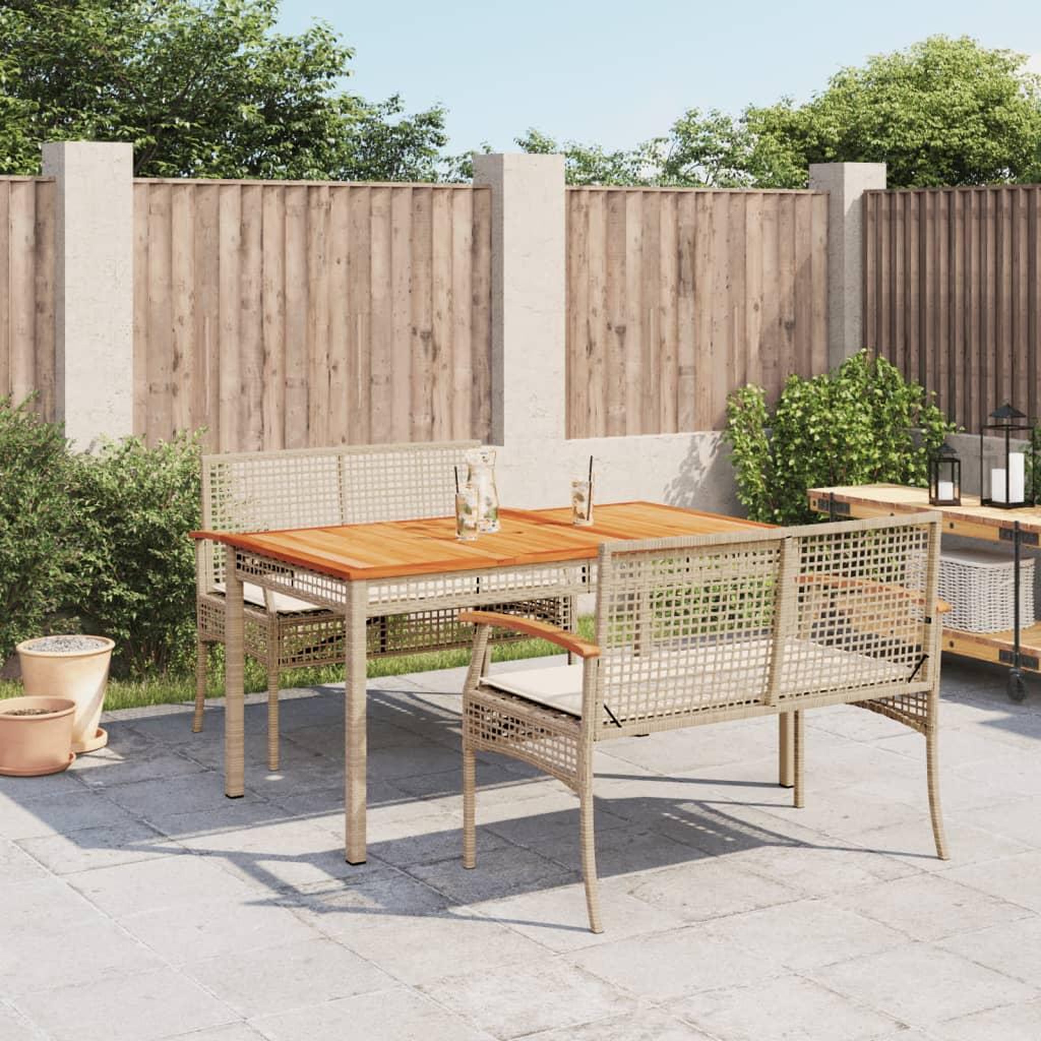 VIDAXL Ensemble a manger de jardin et coussins 3 pcs Beige poly rotin