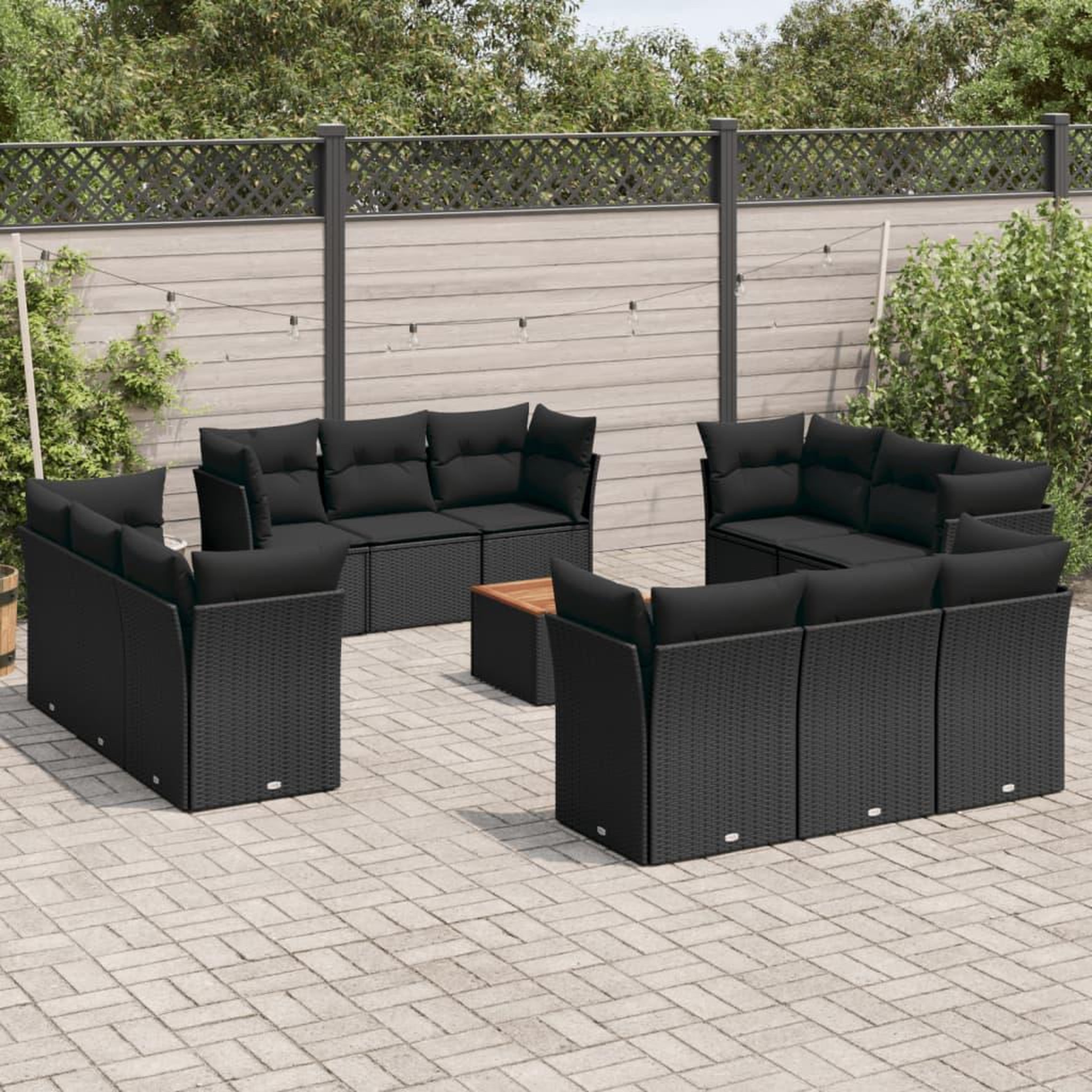 VIDAXL Salon de jardin avec coussins 13 pcs noir resine tressee