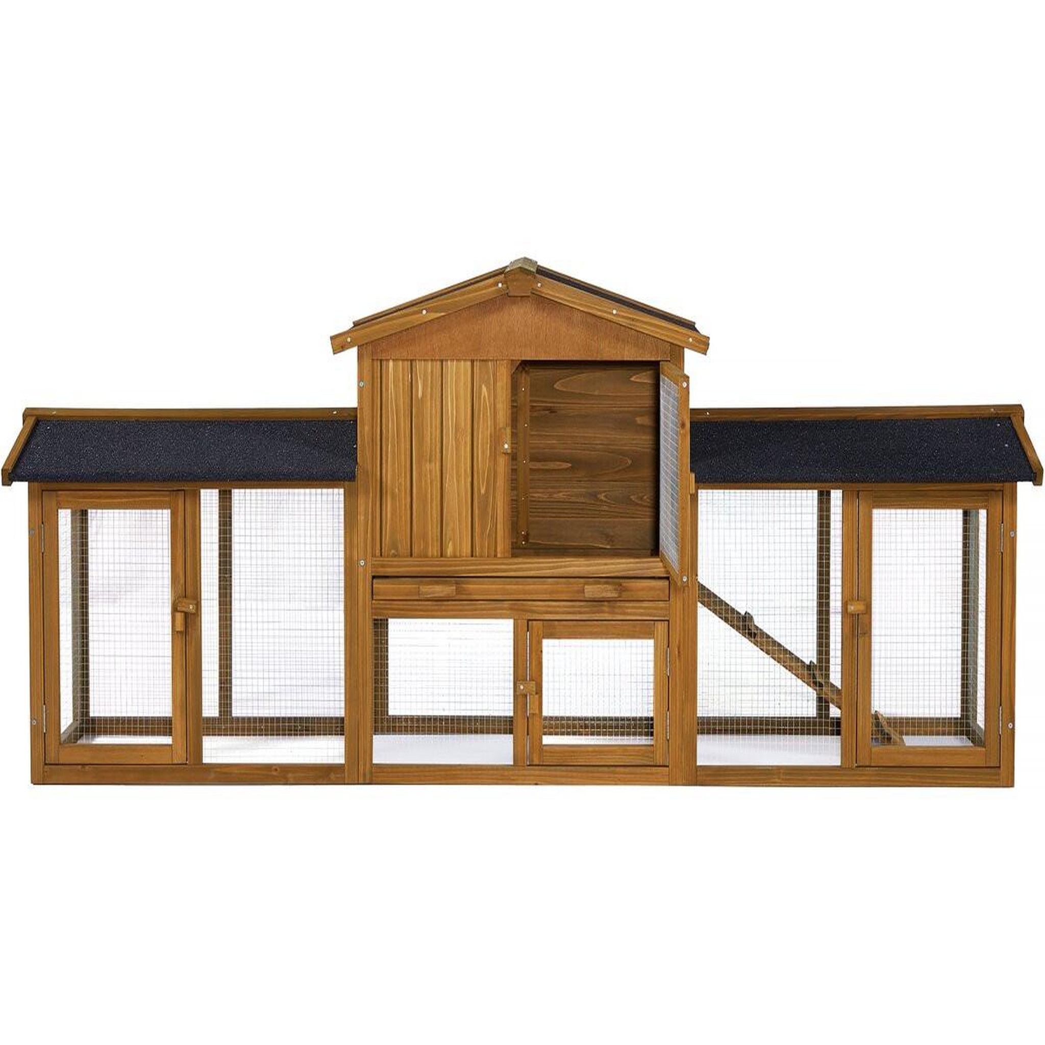 Voir la diapositive 4 : Habitat et Jardin Clapier pour lapin avec 1 étage en bois  Galina  - 224 x 53 x 84 cm - Marron