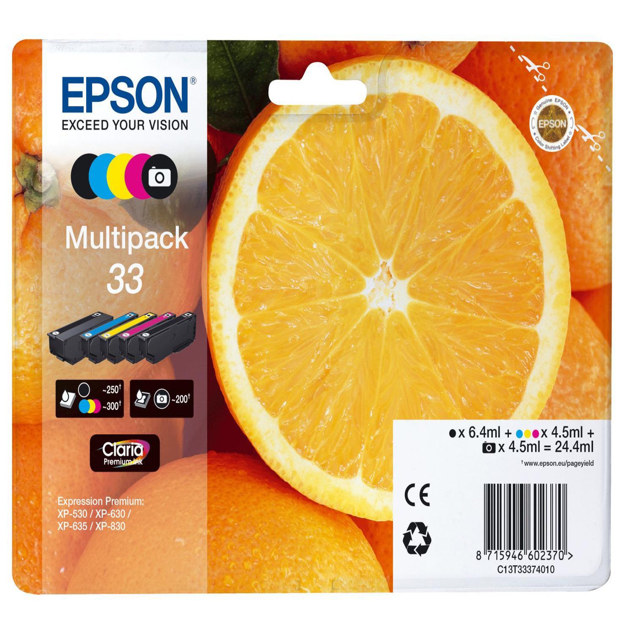 Voir la diapositive 2 : Epson Cartouches d'encre Epson 33 Multipack - 5 couleurs - 24.4 ml - Noir, Photo noir, Cyan, Magenta, Jaune