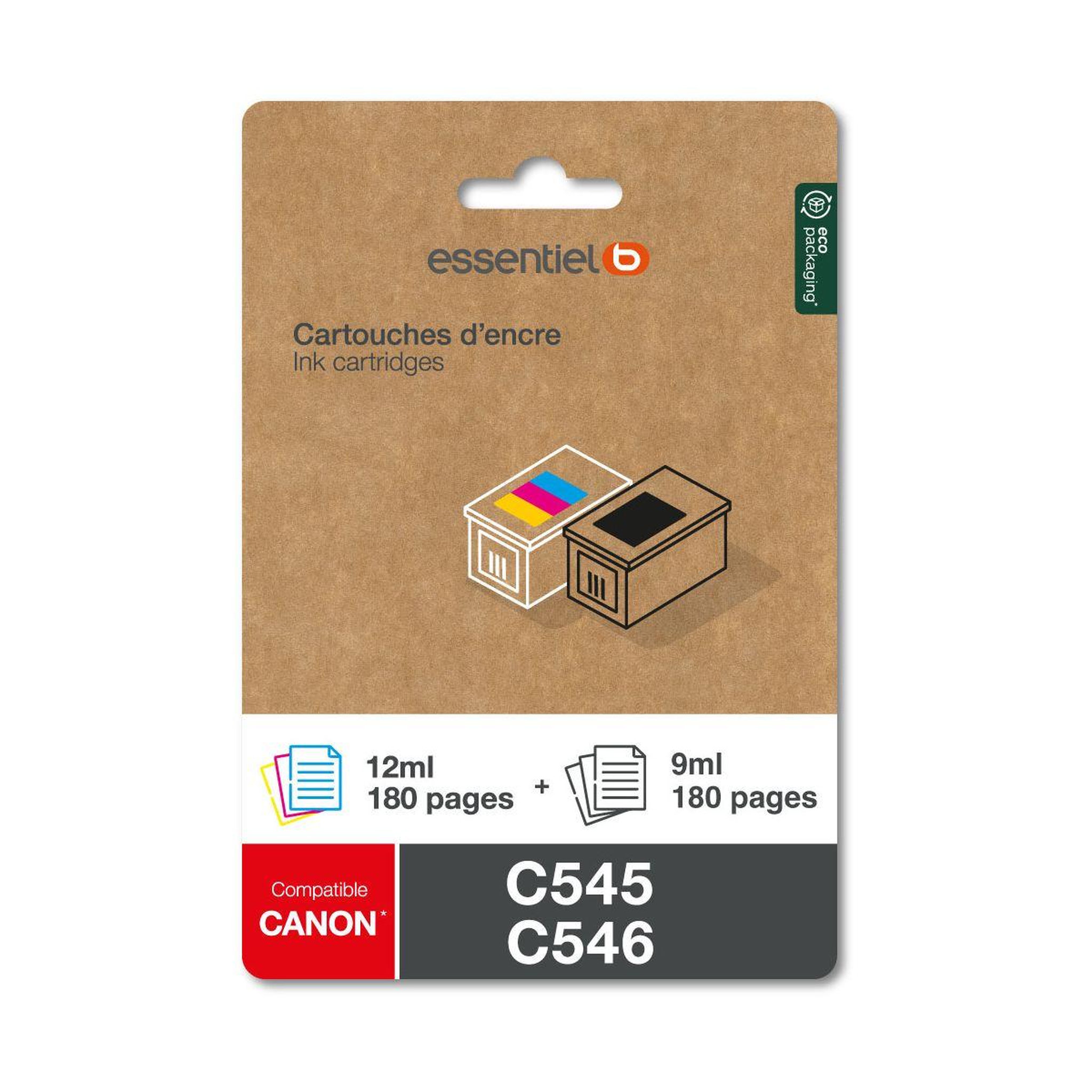 Voir la diapositive 1 : ESSENTIEL B Cartouche d'encre pack compatible c545/c546 (noir + 3 couleurs)
