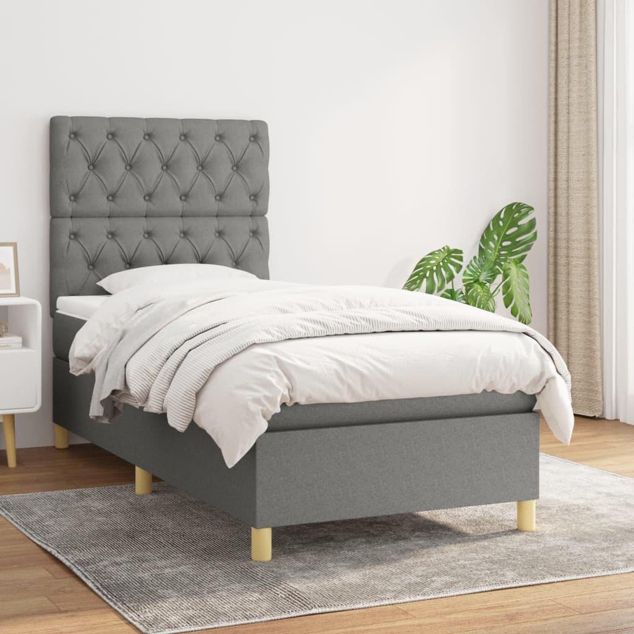 Voir la diapositive 1 : VIDAXL Sommier a lattes de lit avec matelas Gris fonce 80x200 cm Tissu
