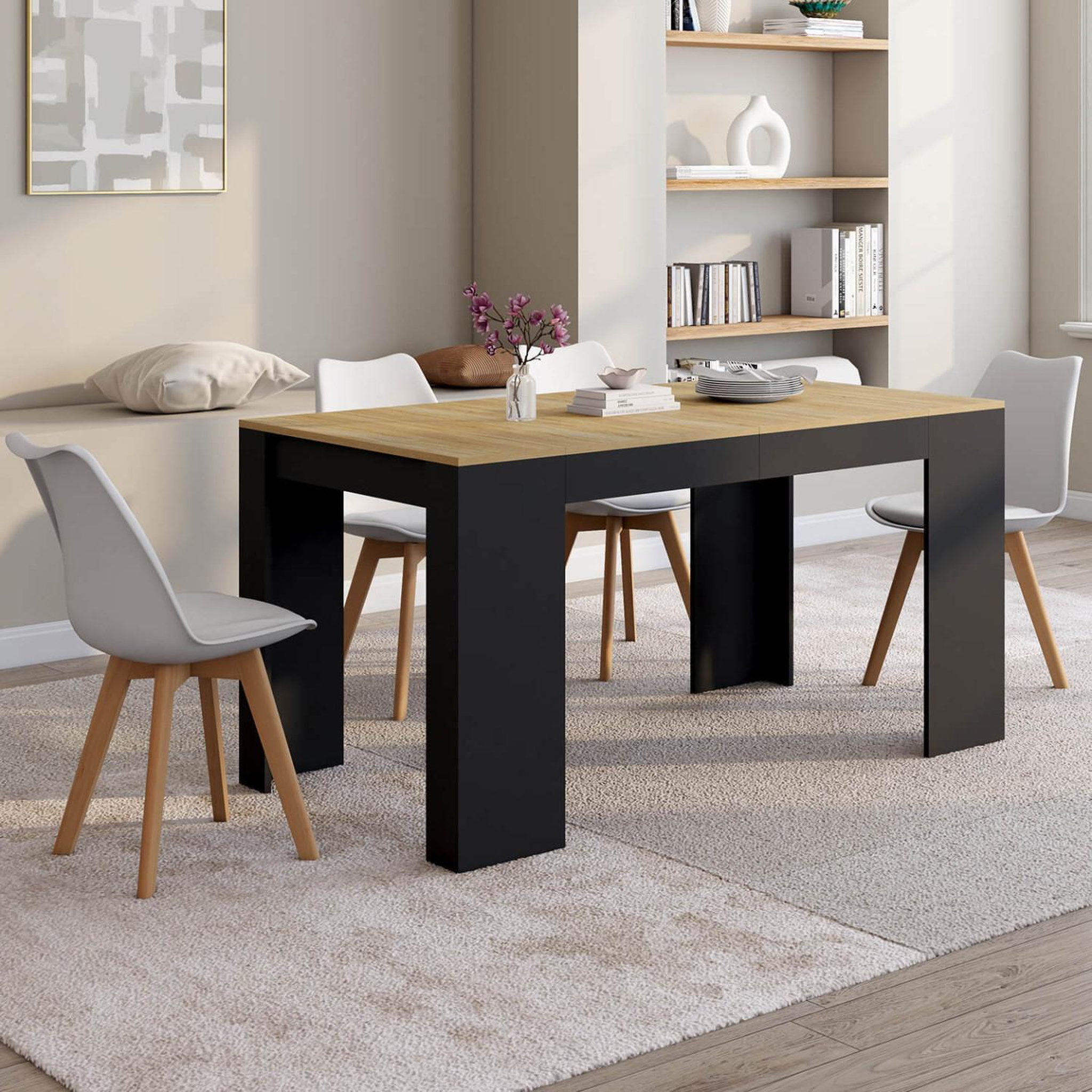 Voir la diapositive 2 : ID MARKET Table console extensible orlando 6 personnes 140 cm bois noir et façon hêtre