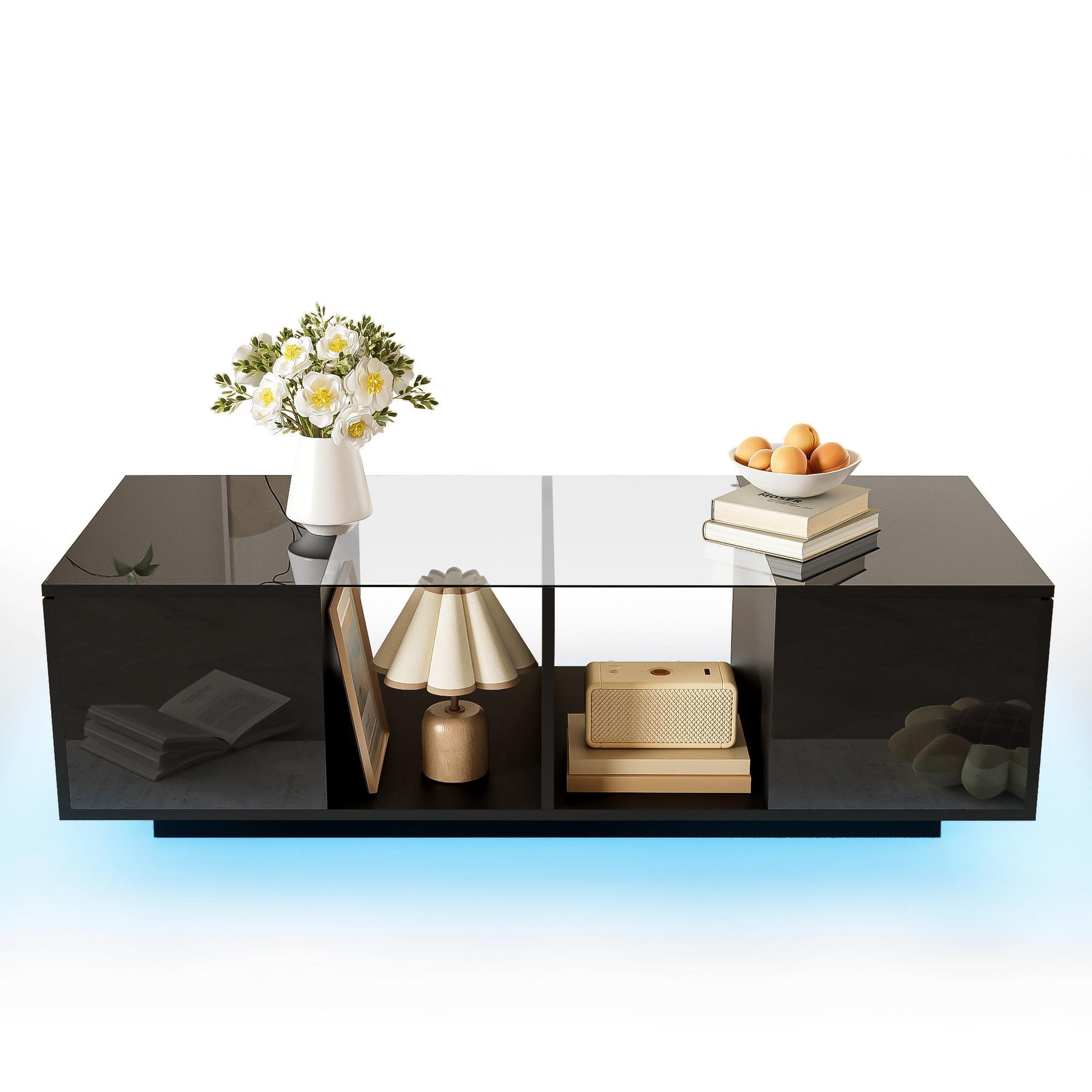 MERAX Table Basse Avec 2 Portes Et 2 Niches. Coloris disponibles : Noir