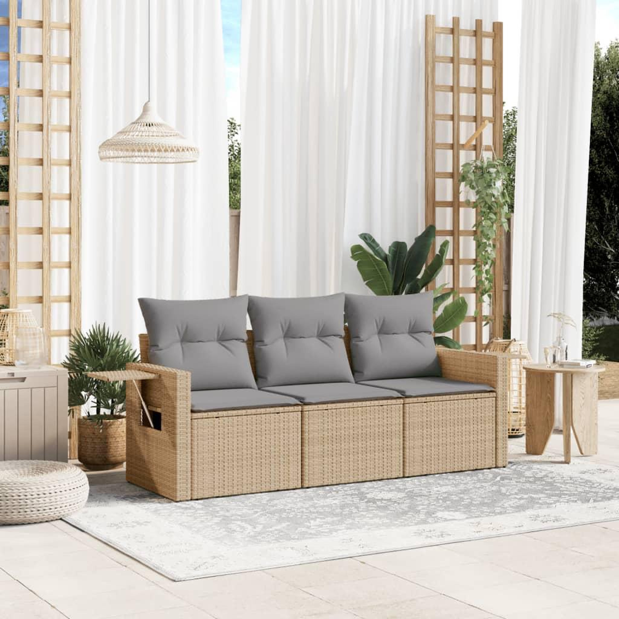 VIDAXL Salon de jardin avec coussins 3 pcs beige resine tressee