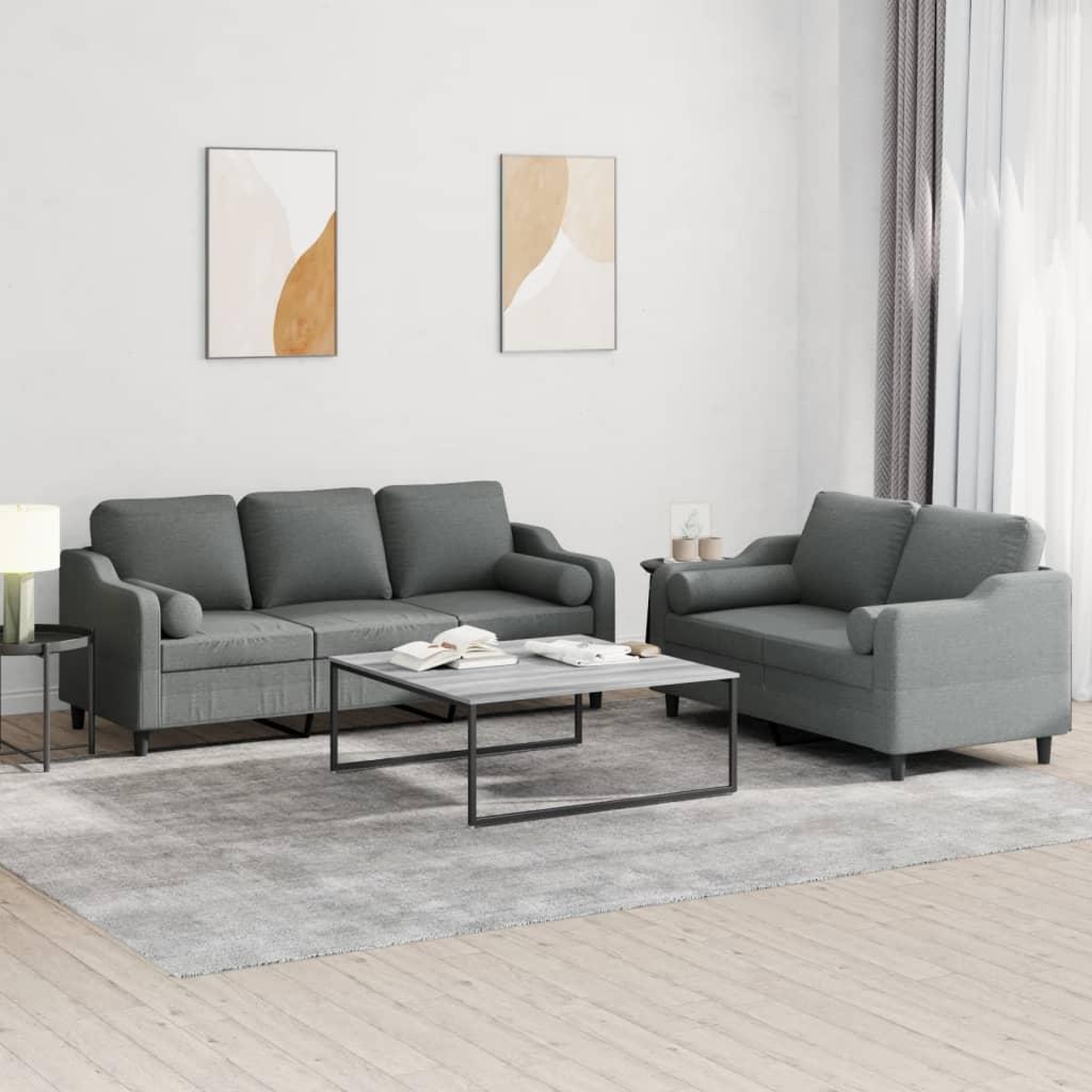 VIDAXL Ensemble de canapes 2 pcs coussins gris fonce tissu