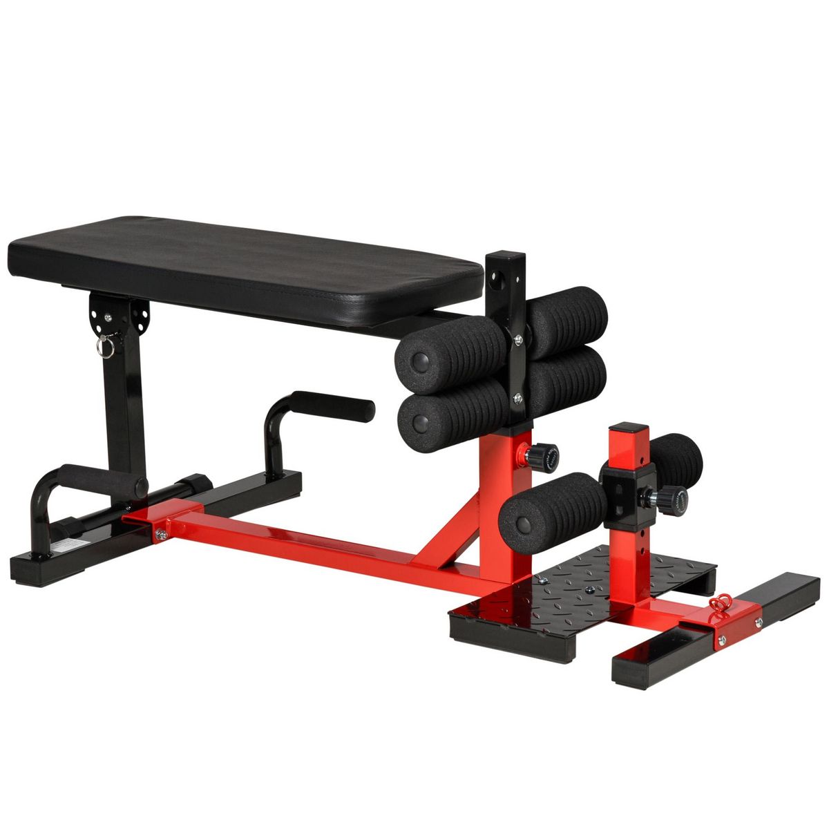 HOMCOM Banc à squat pliable sissy squat machine à squat - appareil de musculation 3 en 1 - hauteur réglable 6 positions - acier synthétique rouge noir