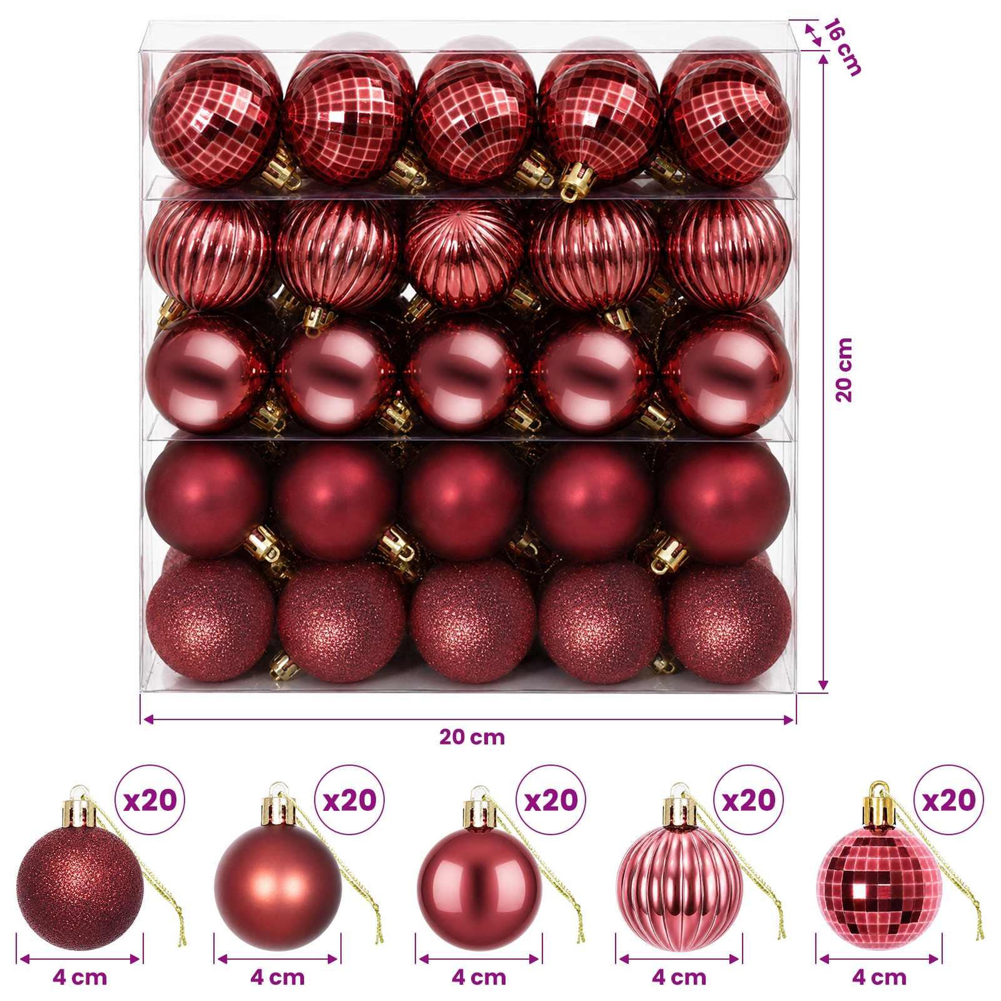 Voir la diapositive 3 : VIDAXL Ensemble de boules de Noël 100 pc Bordeaux 4 cm Polystyrene