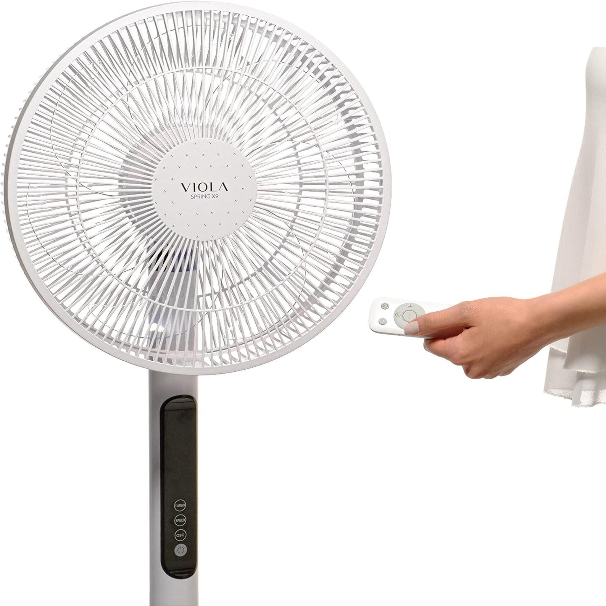 Voir la diapositive 2 : VIOLA Spring X9 Ventilateur sur pied Silencieux et Puissant avec télécommande - 9 vitesses + Turbo et Eco - écran LED et minuterie