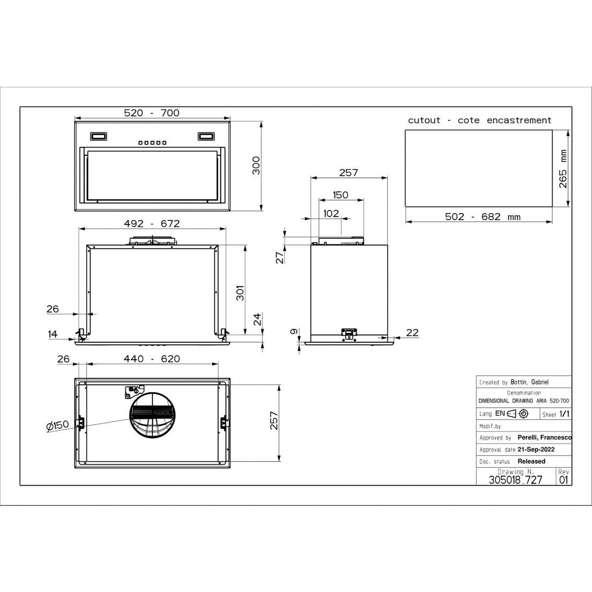 Voir la diapositive 4 : ROBLIN Hotte encastrable ARIA 700 INOX