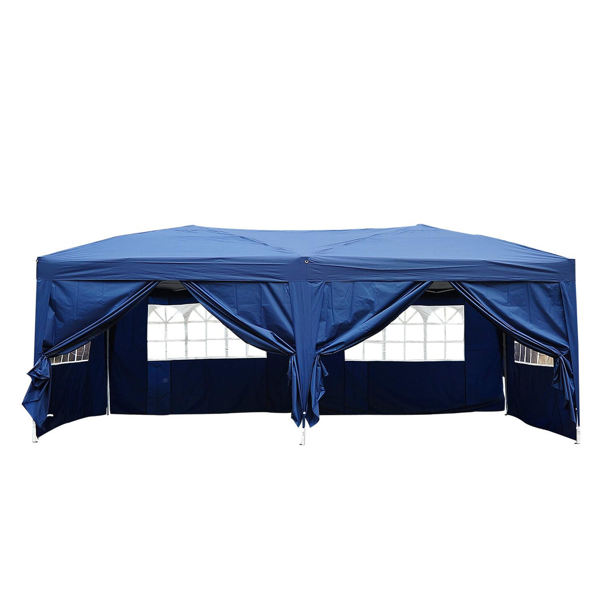 Voir la diapositive 1 : HOMCOM Tonnelle tente de reception pliante pavillon chapiteau barnum 5,91L x 2,97l x 2,55H cm bleu cote demontables