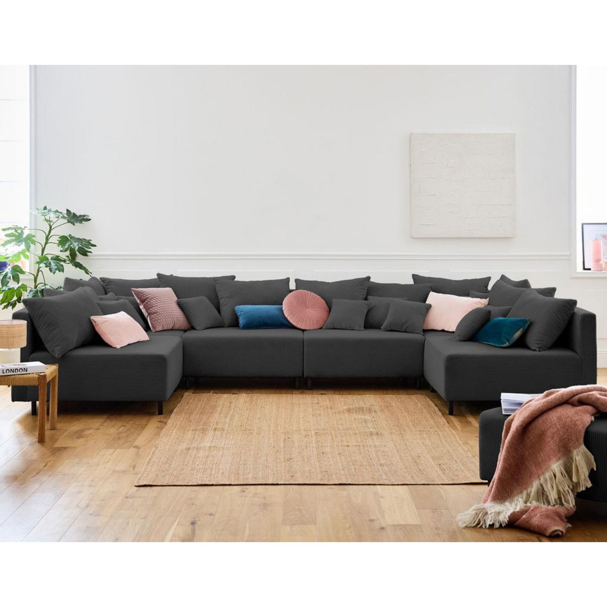 LISA DESIGN Edinburg - canapé modulable panoramique 6 places - en velours côtelé