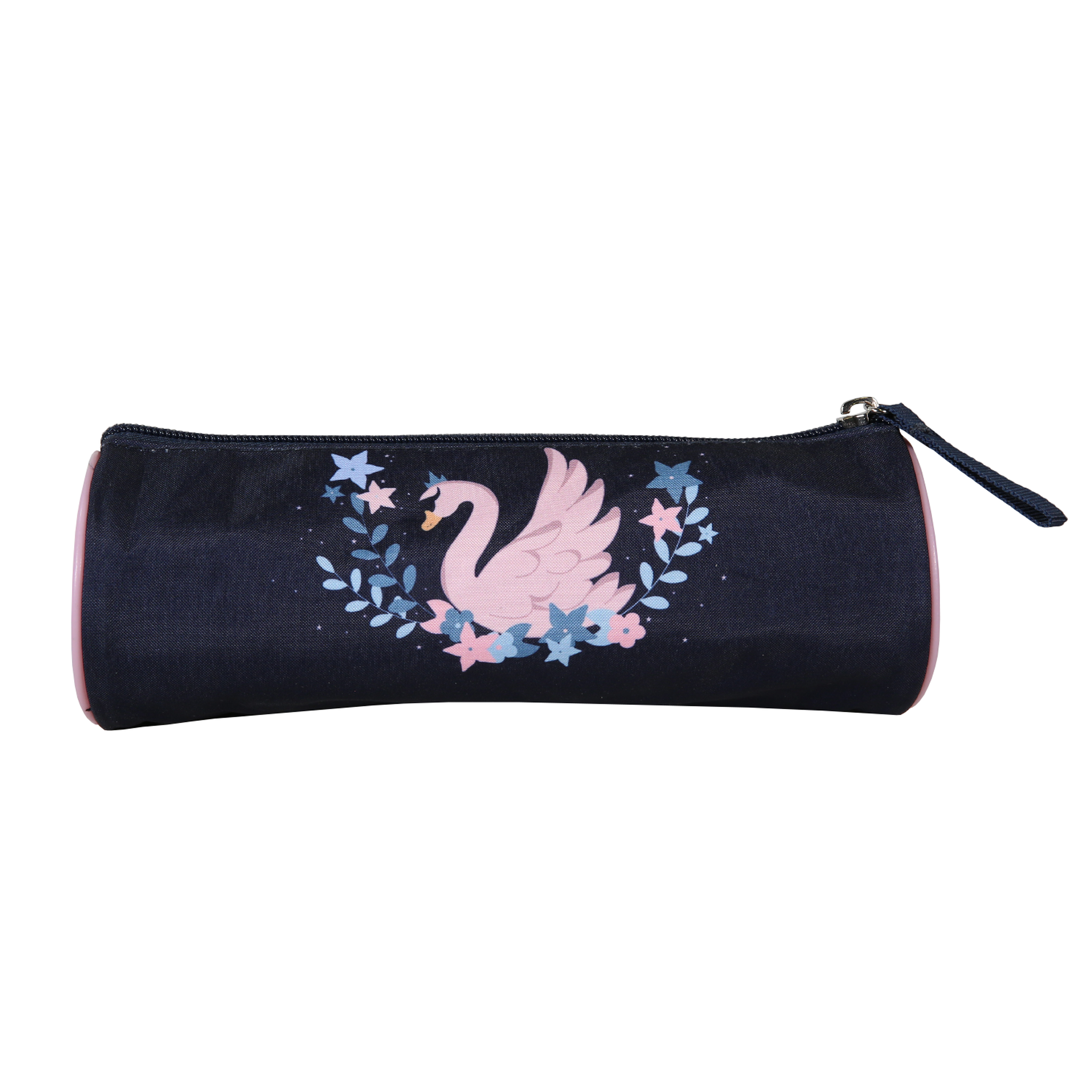 Voir la diapositive 4 : Bagtrotter Phileas-Trousse scolaire ronde Cygne - Bleu marine / Rose - Fille - 1 compartiment