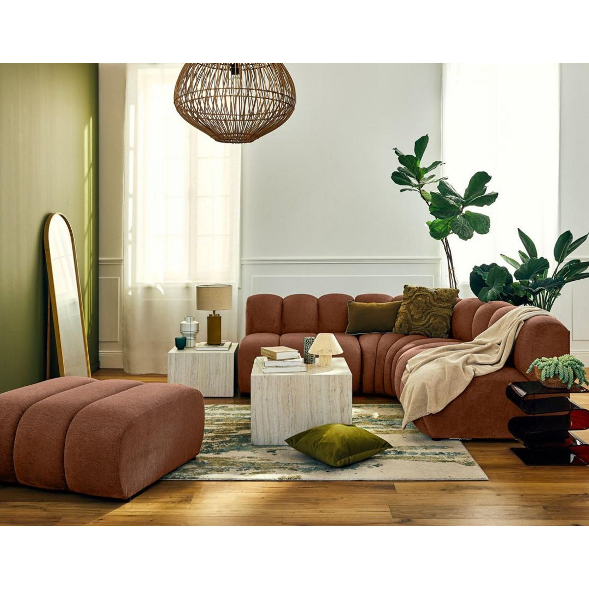 LISA DESIGN Debbie - canapé modulable d'angle réversible 4 places sans accoudoirs en tissu texturé