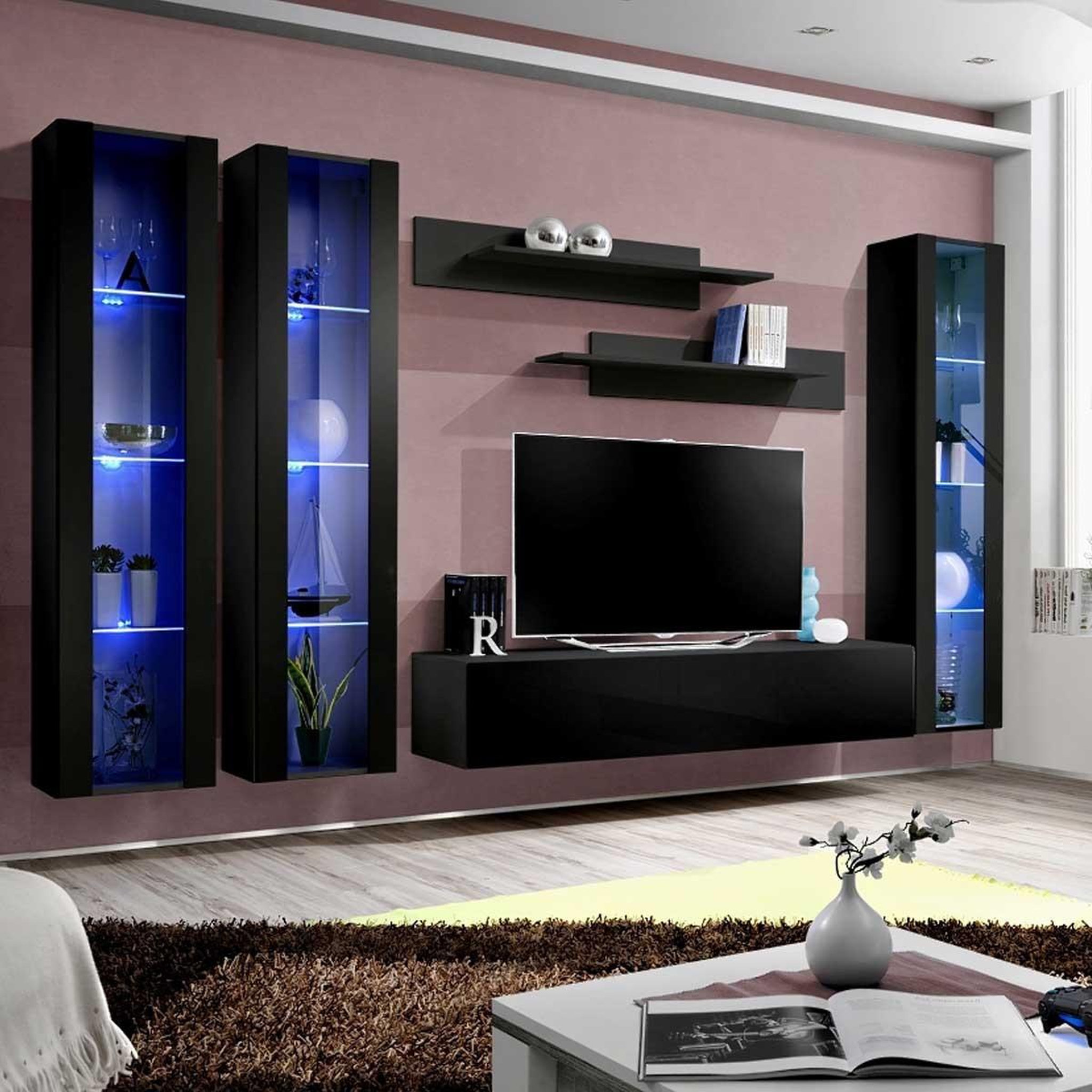 Paris Prix Ensemble meuble tv mural  fly c2  310cm noir