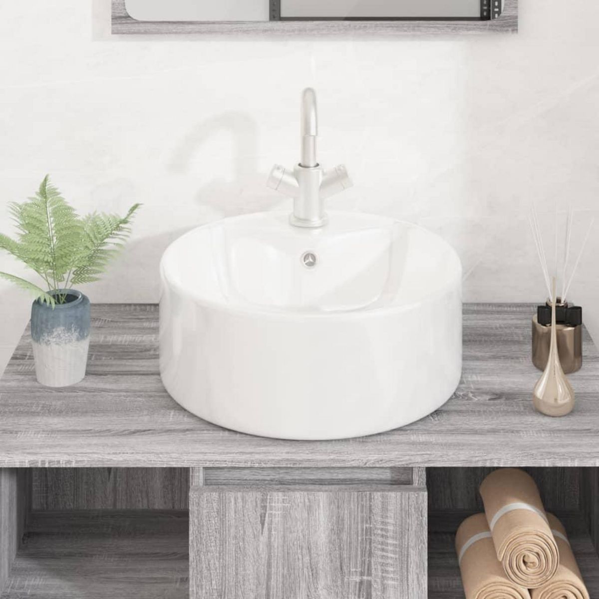 VIDAXL Lavabo blanc 40x14,5 cm ceramique rond