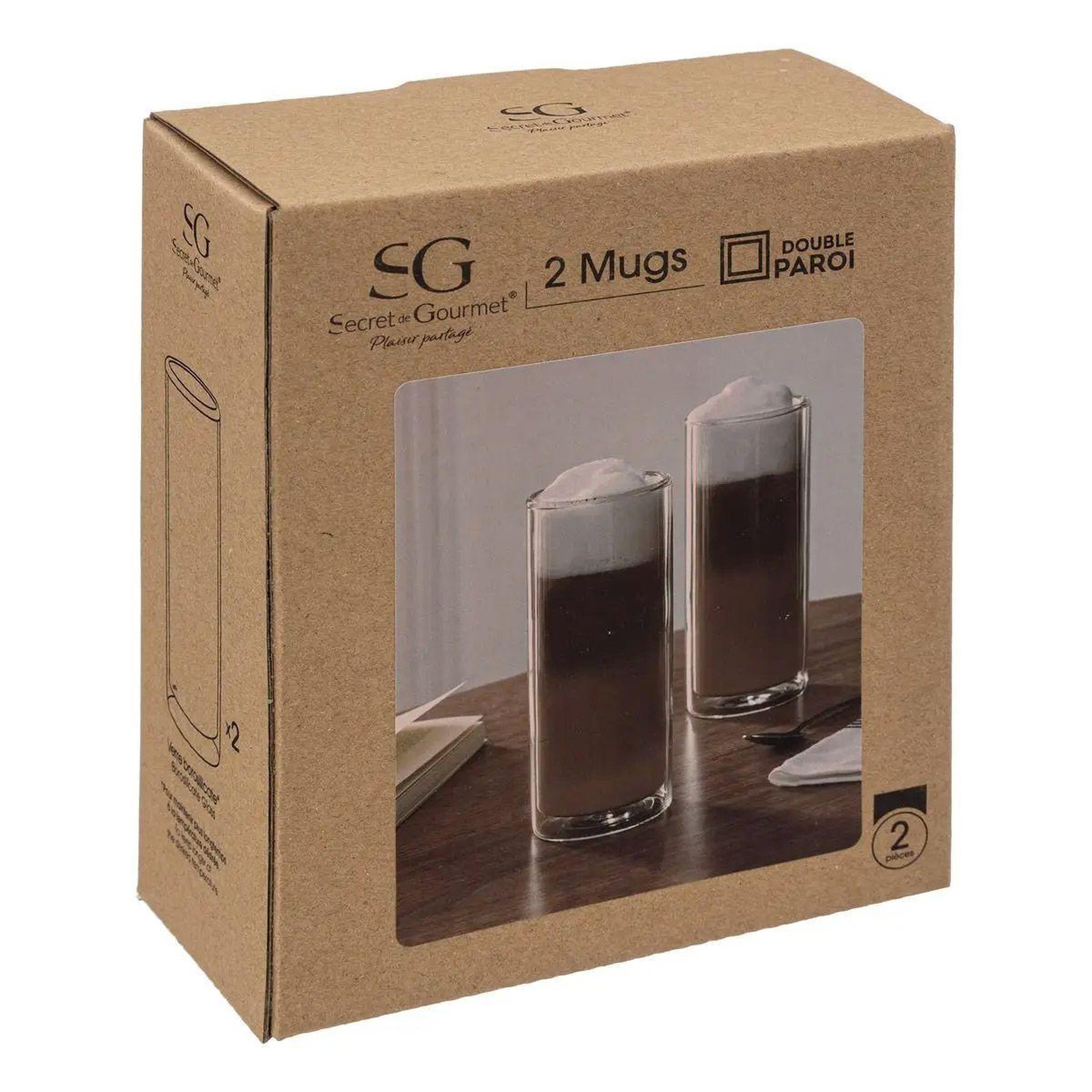 Voir la diapositive 2 : SECRET DE GOURMET Lot de 2 mugs double paroi  cleo  35cl transparent