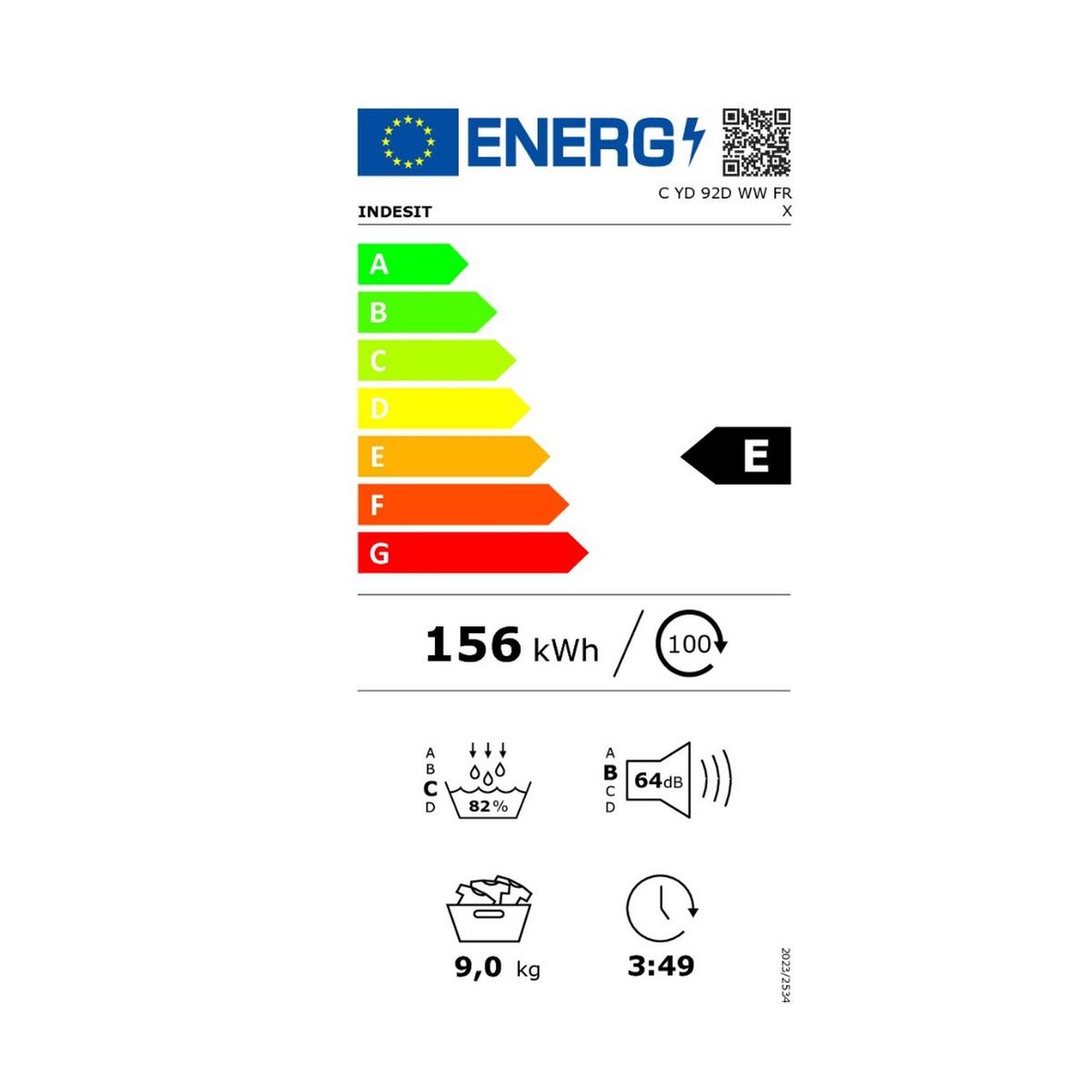 Voir la diapositive 2 : Indesit Sèche-linge pompe à chaleur 60cm 9kg blanc - cyd92dwwfrx