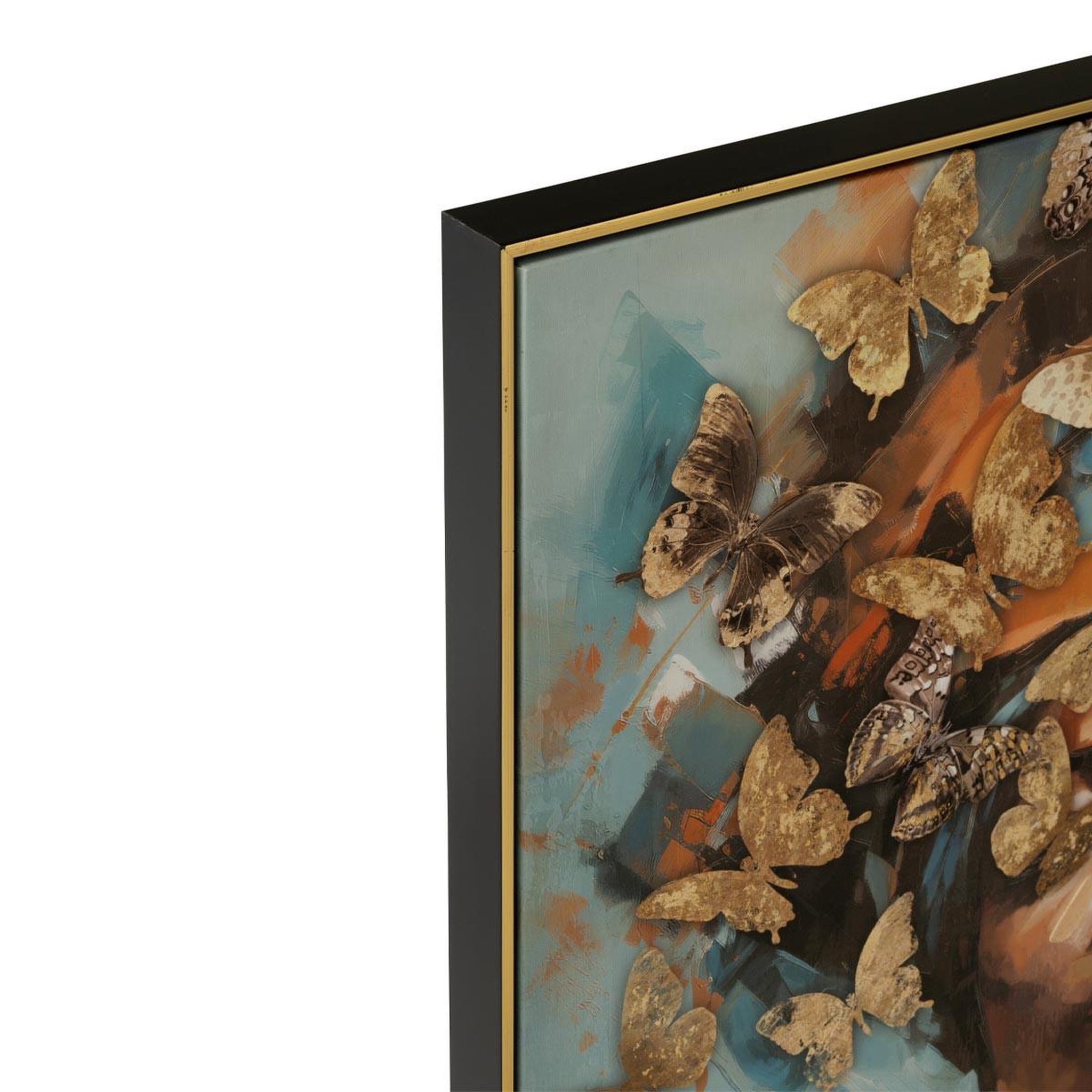 Voir la diapositive 2 : J-LINE Tableau déco femme  papillon  82x82cm multicolore
