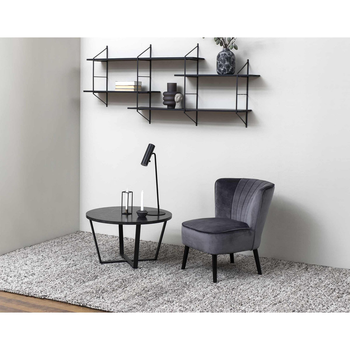 LISA DESIGN Aurora - table basse ronde - effet marbre noir - 77 cm