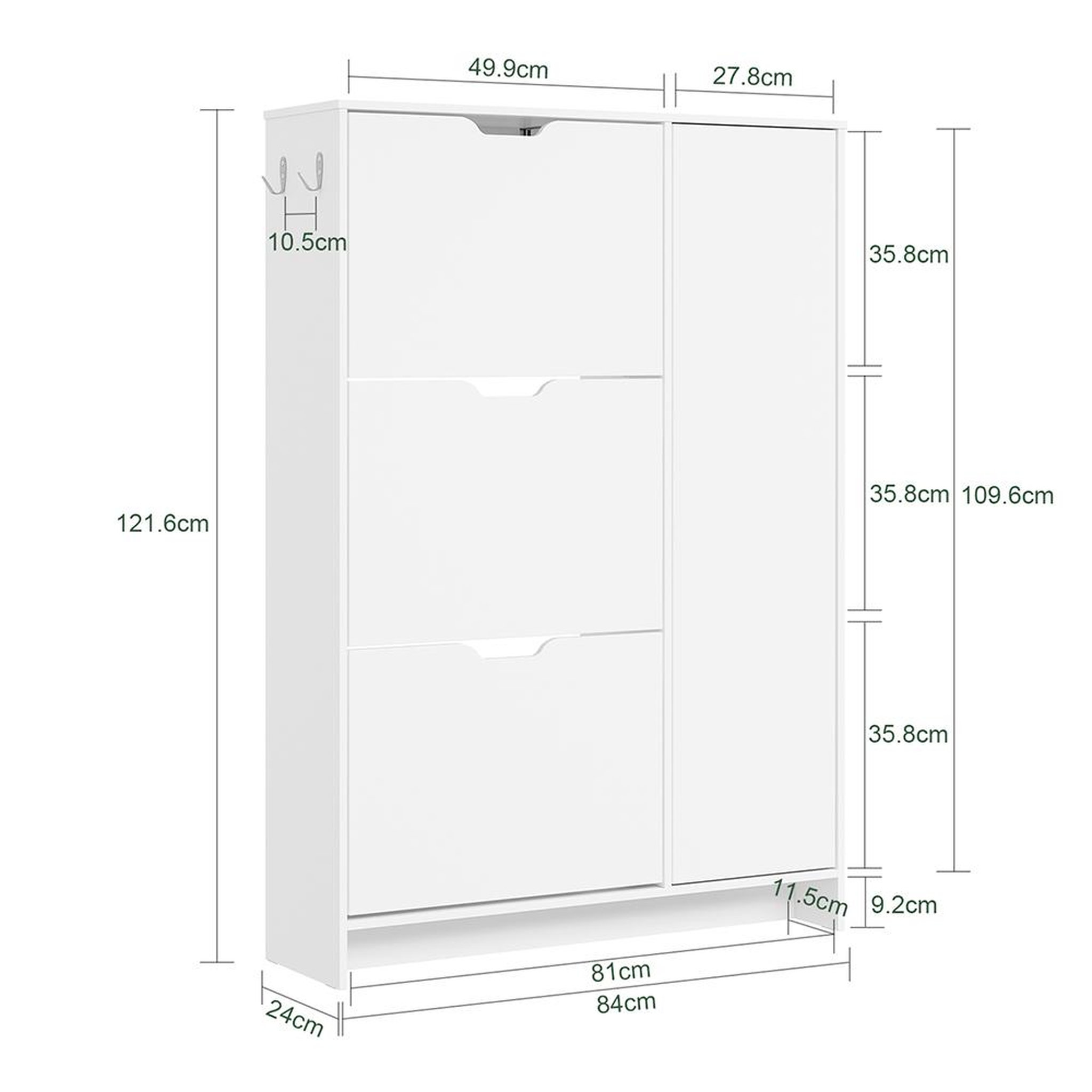 Voir la diapositive 3 : SOBUY Armoire à chaussures Blanc 84x24x121 cm 3 tiroirs FSR220-W