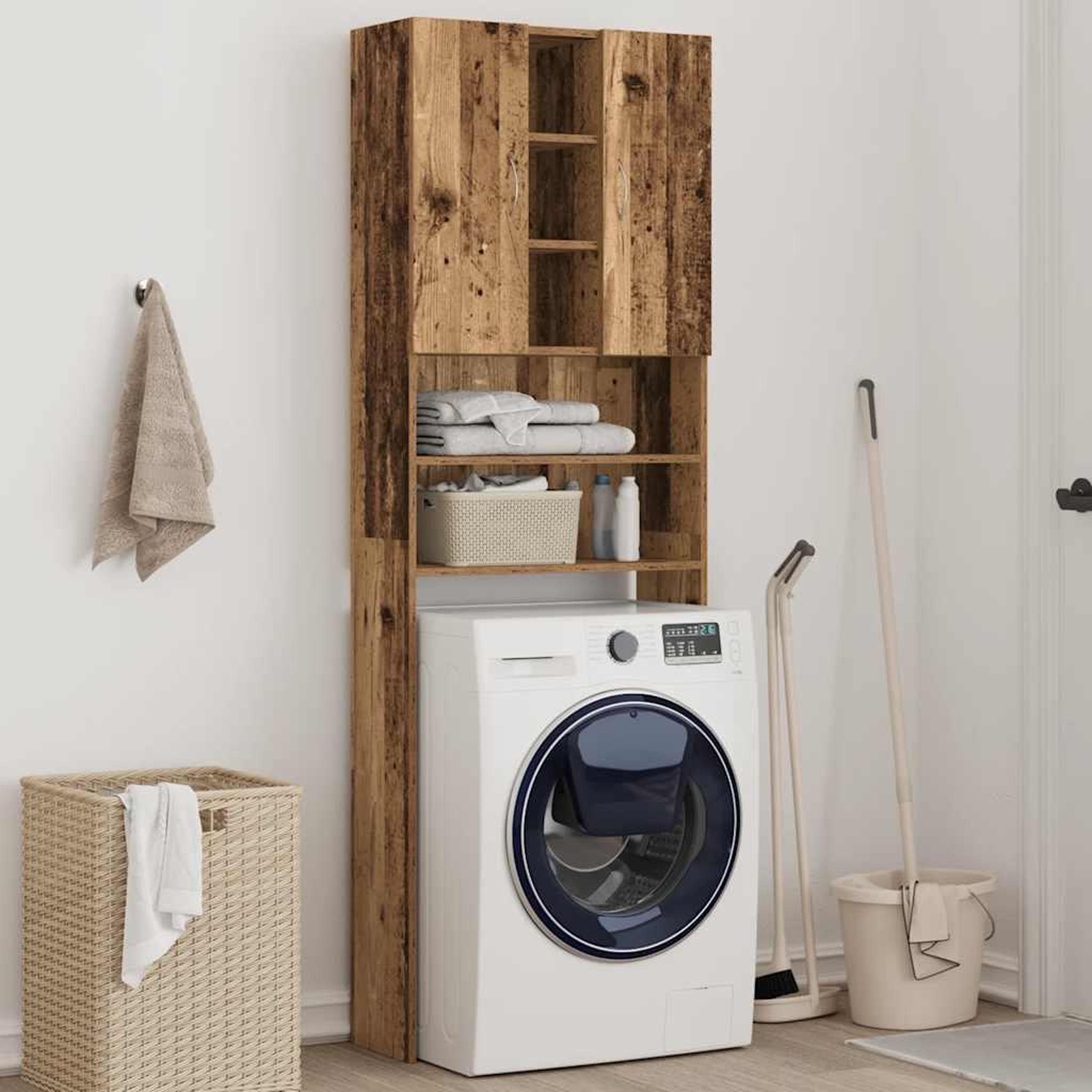 Voir la diapositive 3 : VIDAXL Meuble pour machine a laver vieux bois 64x25,5x190 cm