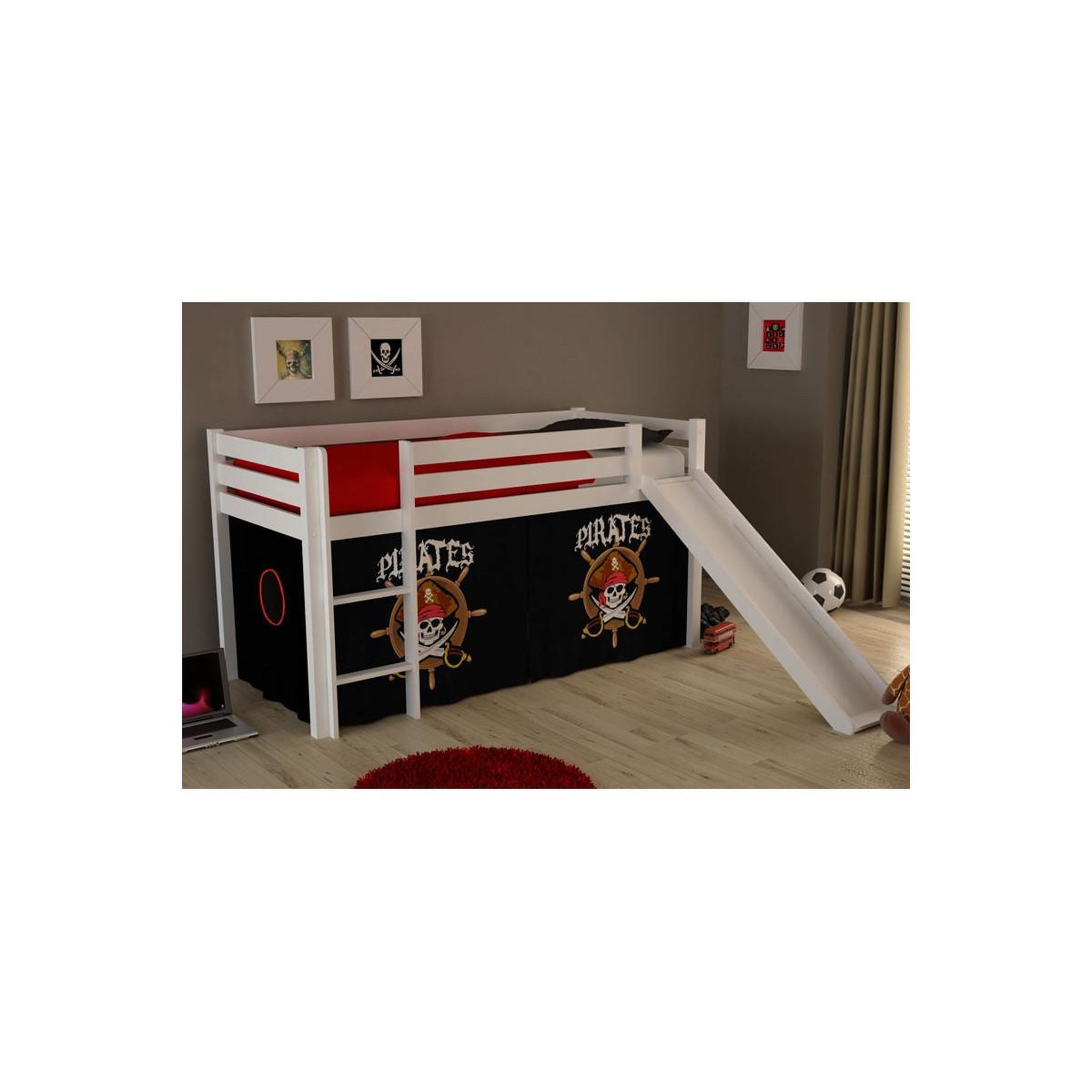 Voir la diapositive 2 : Paris Prix Lit Enfant Avec Toboggan  Pino Pirates II  90x200cm Blanc