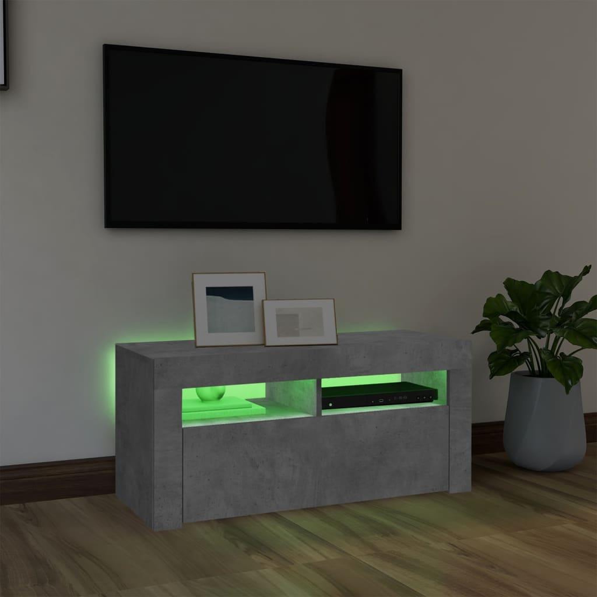 Voir la diapositive 4 : VIDAXL Meuble TV avec lumieres LED gris beton 90x35x40 cm