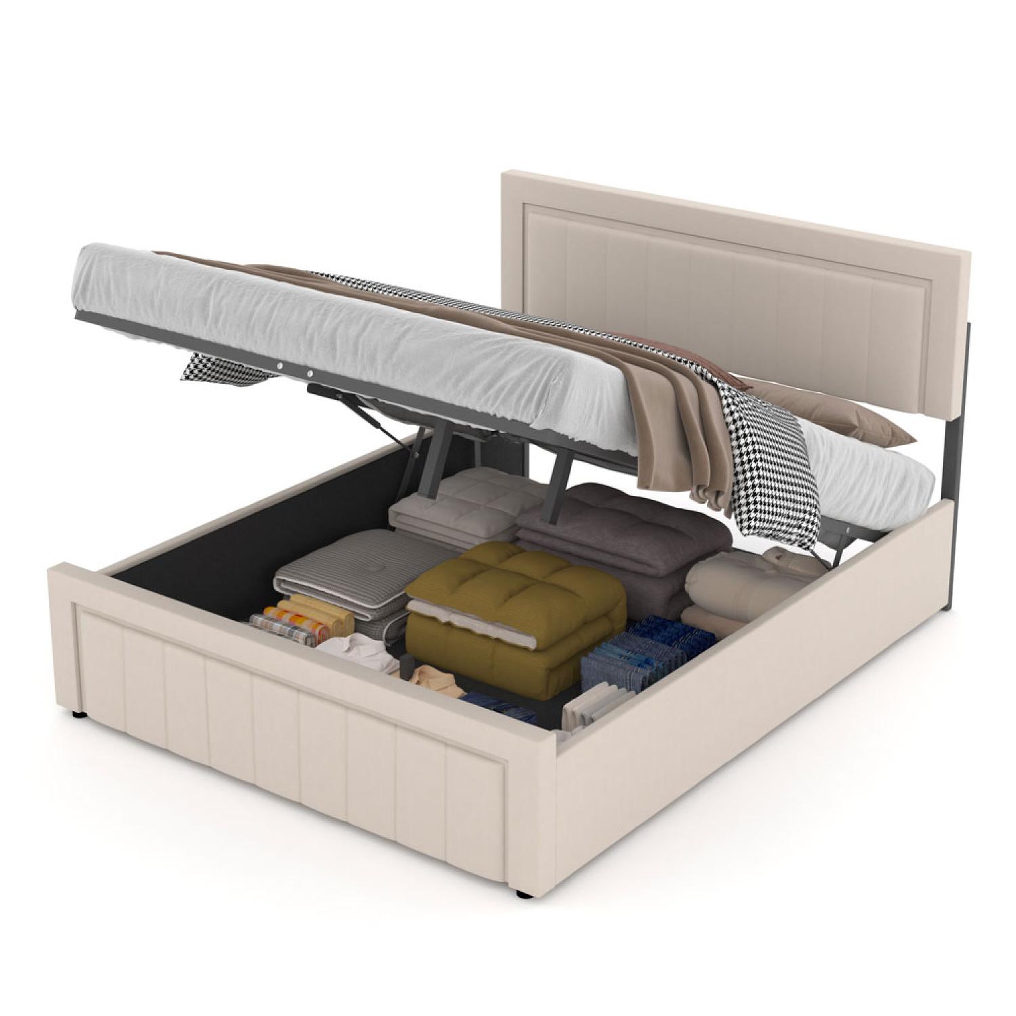CONCEPT USINE Lit coffre 140x190cm en velours beige nashville