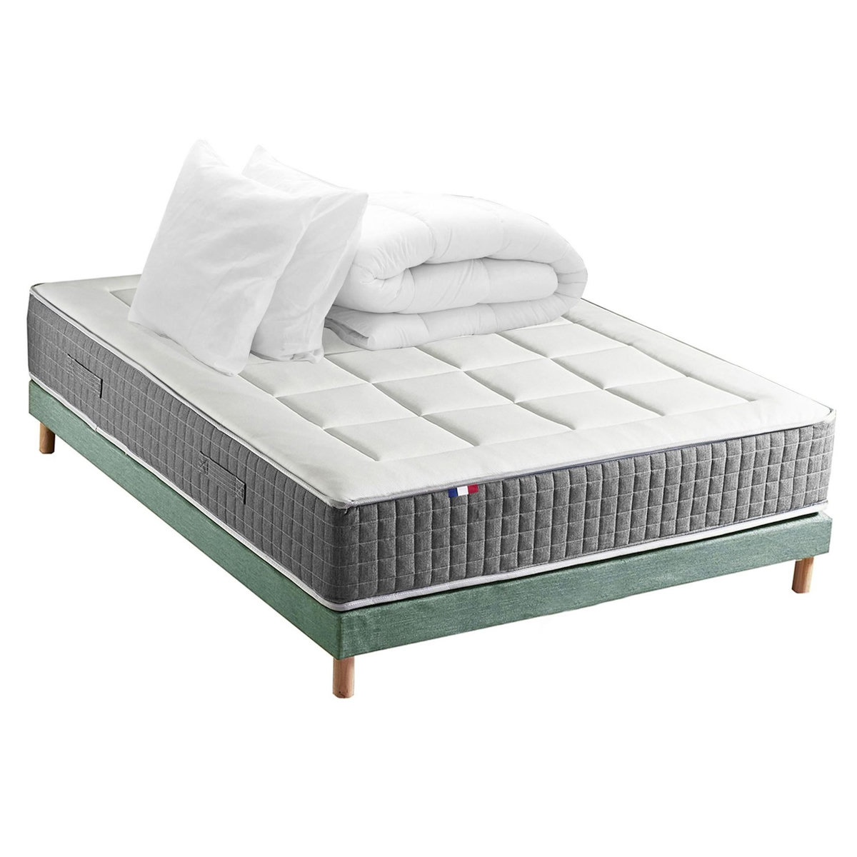 IDLITERIE Matelas ressorts MAX, 7 zones, sommier rigide, pack couette oreiller
