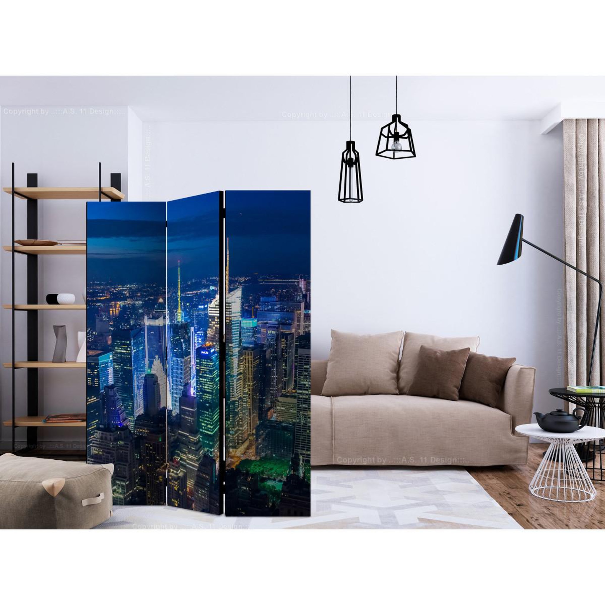 Voir la diapositive 2 : Paris Prix Paravent 3 volets  manhattan night  135x172cm